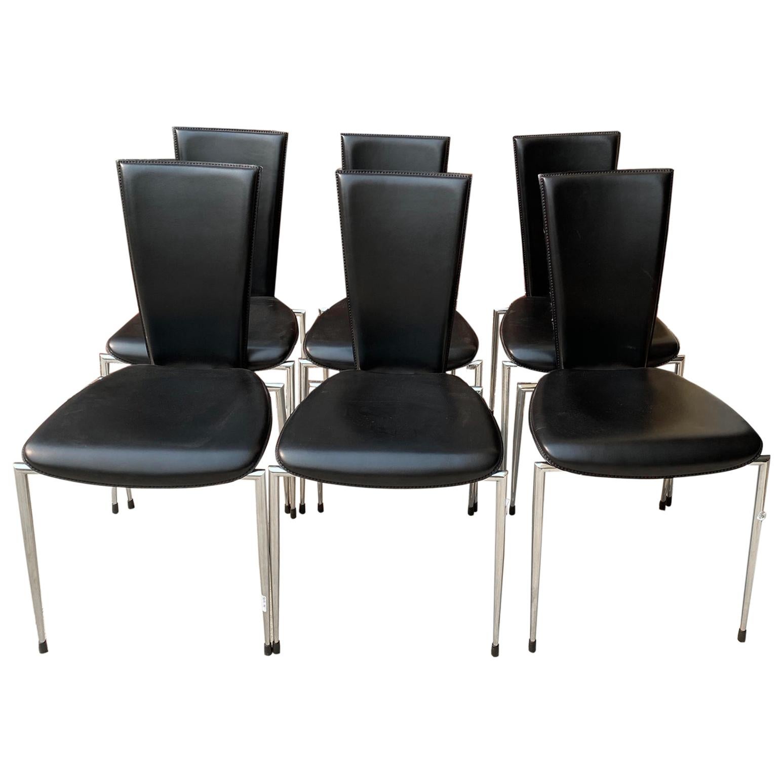 Chrome Italian Modern Dining Chairs, Chrome And Leather Dining Chairs