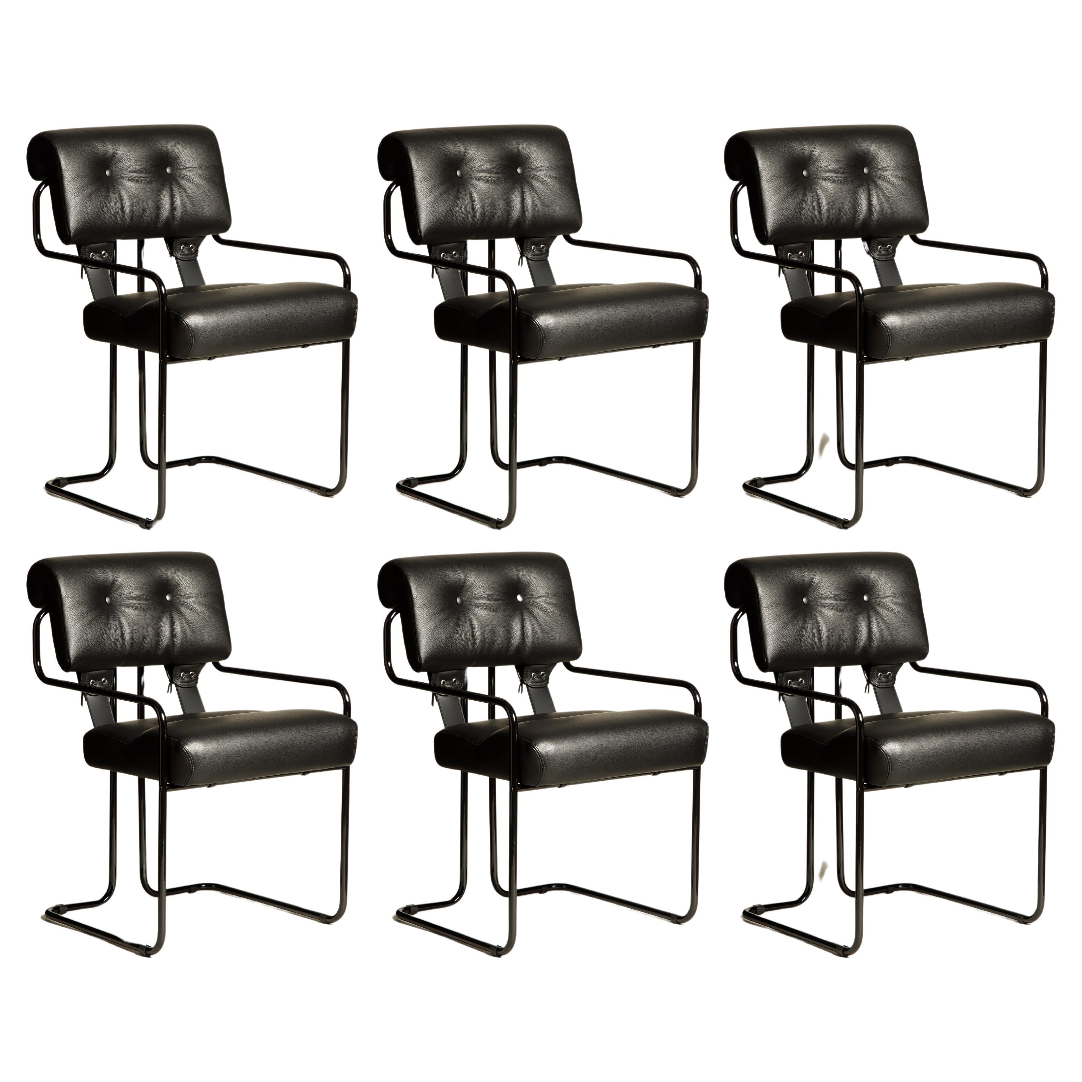 Six Black Leather Tucroma Chairs by Guido Faleschini for Mariani, Brand New