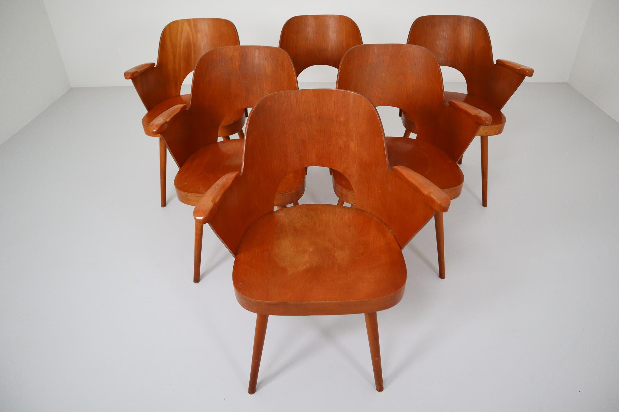 Six Blonde Bentwood Armchairs by Oswald Haerdtl for Ton CZ 1960s 4