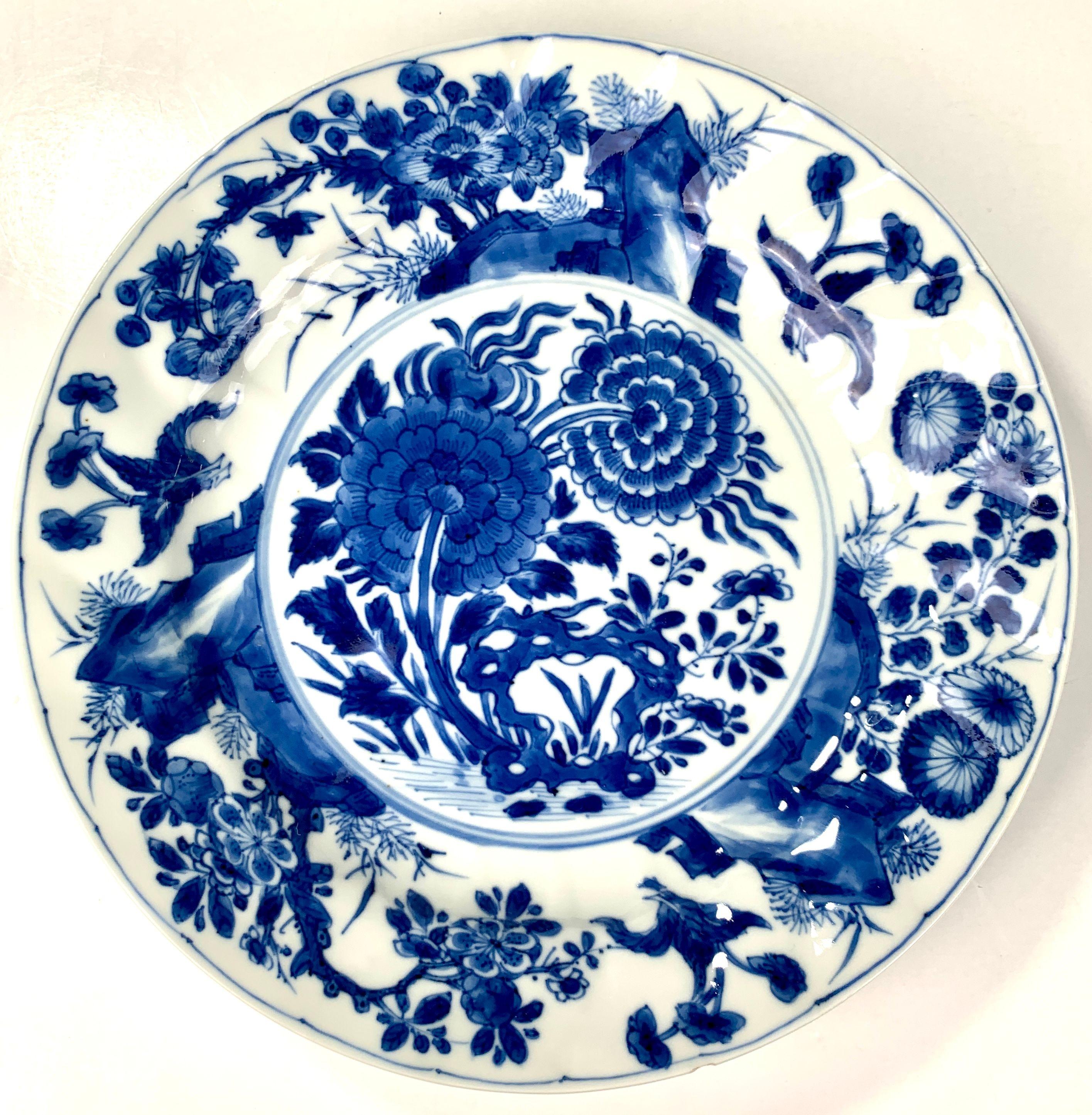Molded Six Blue and White Chinese Porcelain Dishes Kangxi Era Made c-1700
