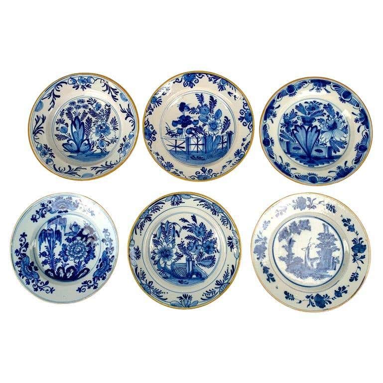 Dutch Sample Plates Six Blue and White Dutch Delft Plates Netherlands, circa 1800 For Sale ...