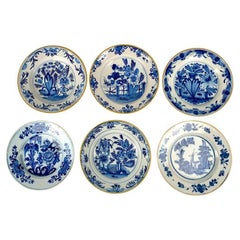 Six Blue and White Dutch Delft Plates Netherlands, circa 1800