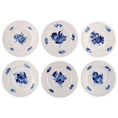 Vintage Six Blue Flower Braided Cake Plates from Royal Copenhagen, Number 10/8092