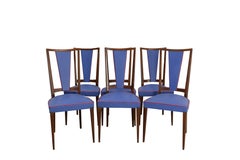 Six Blue Red Border Dining Chairs Teck and Skai Midcentury French, circa 1960