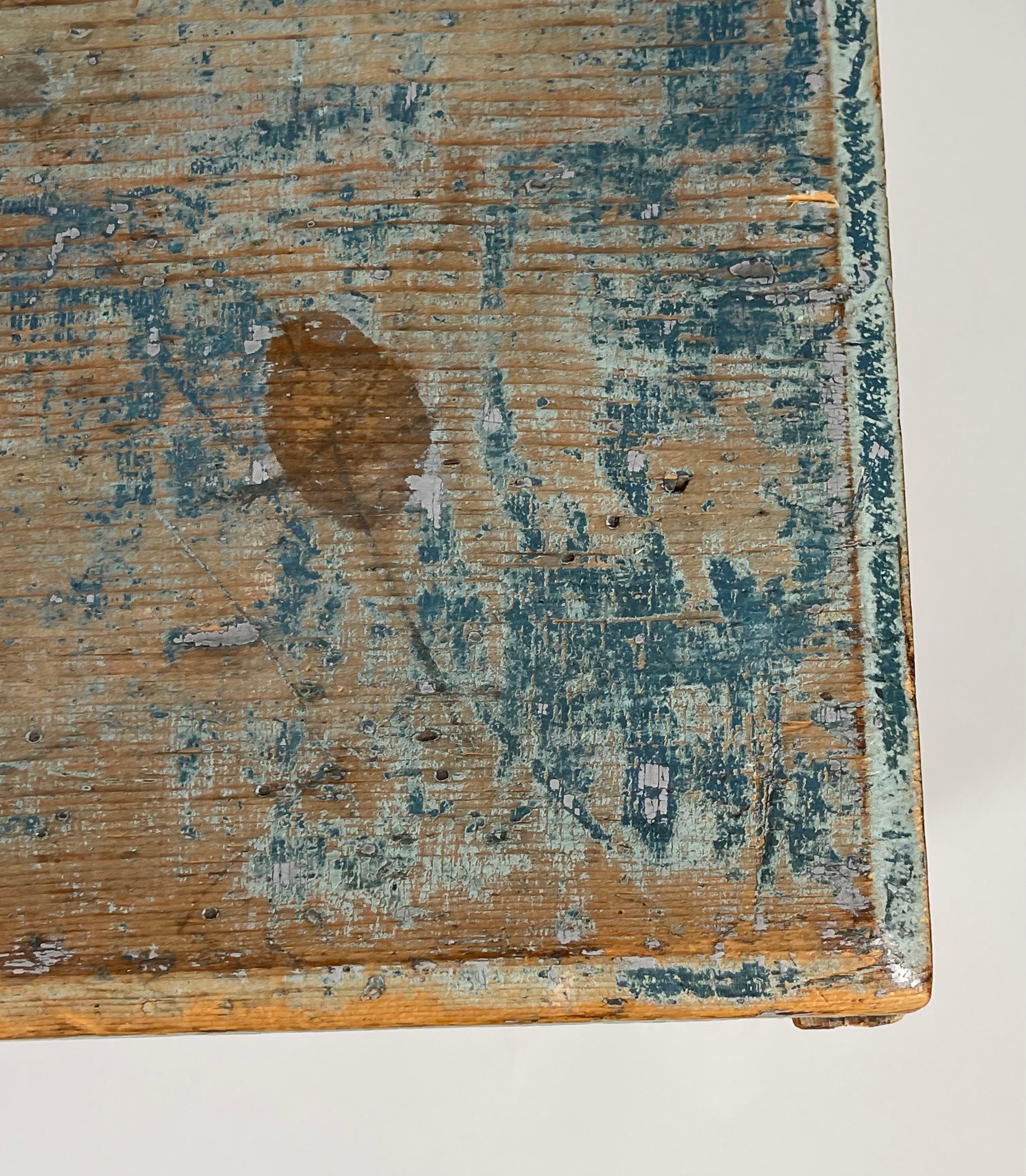 Six Board Blanket Chest in Original Old Blue Paint, circa 1830 2