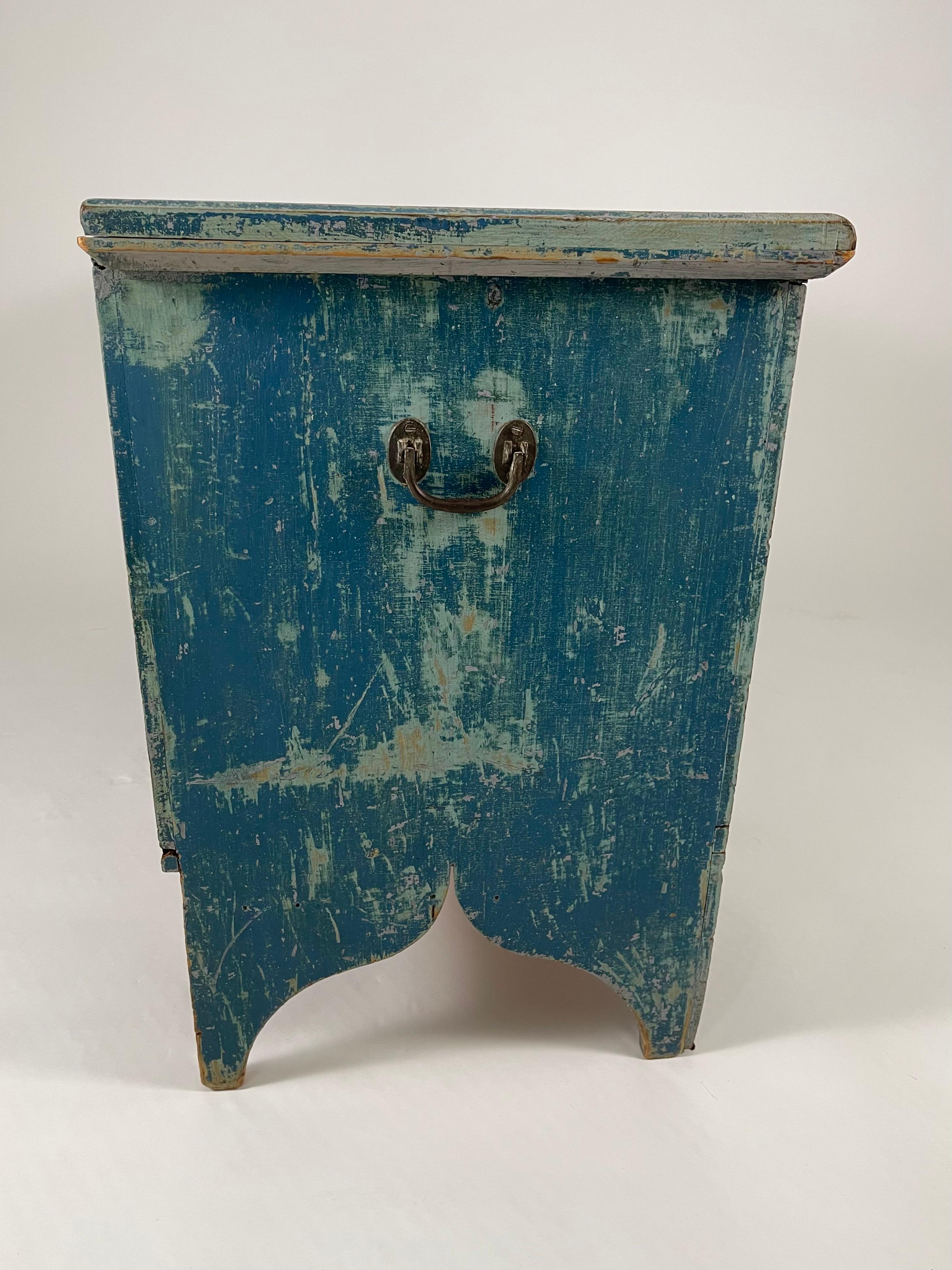 Country Six Board Blanket Chest in Original Old Blue Paint, circa 1830