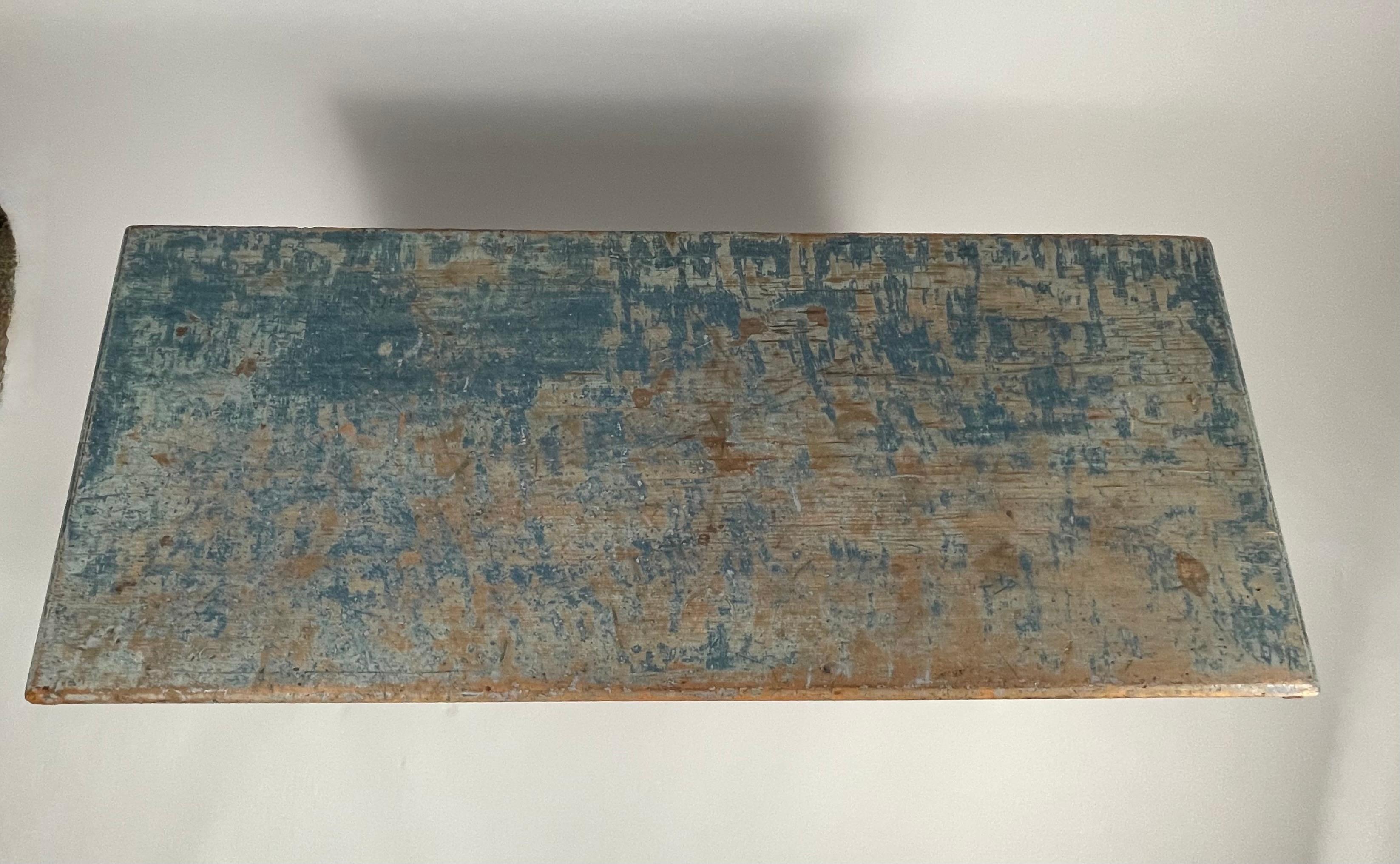 American Six Board Blanket Chest in Original Old Blue Paint, circa 1830