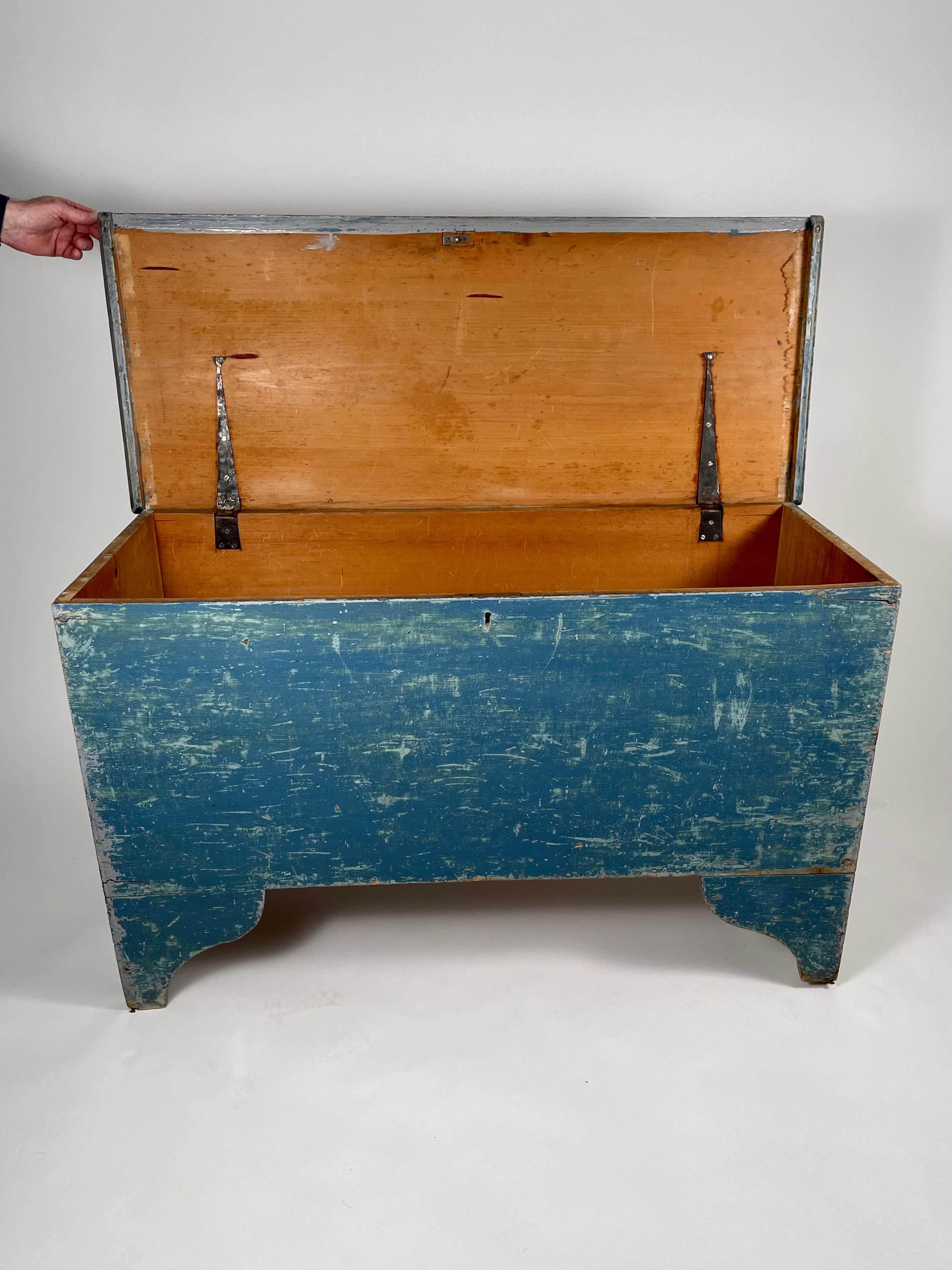 Six Board Blanket Chest in Original Old Blue Paint, circa 1830 1