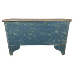 Antique Six Board Blanket Chest in Original Old Blue Paint, circa 1830