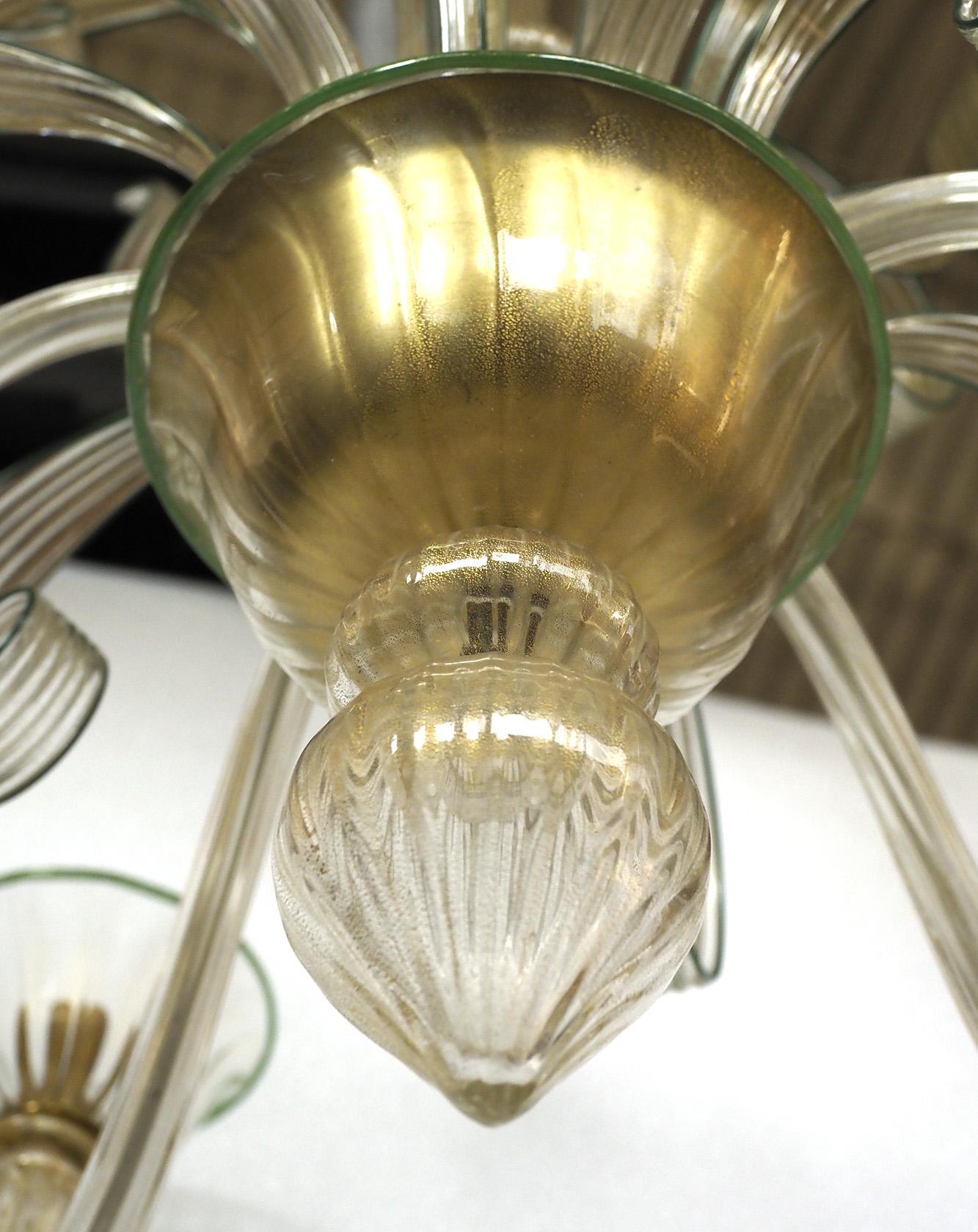 Lustre à six branches en cristal de couleur or et vert de Galliano Ferrero Excellent état - En vente à Spinea, Veneto