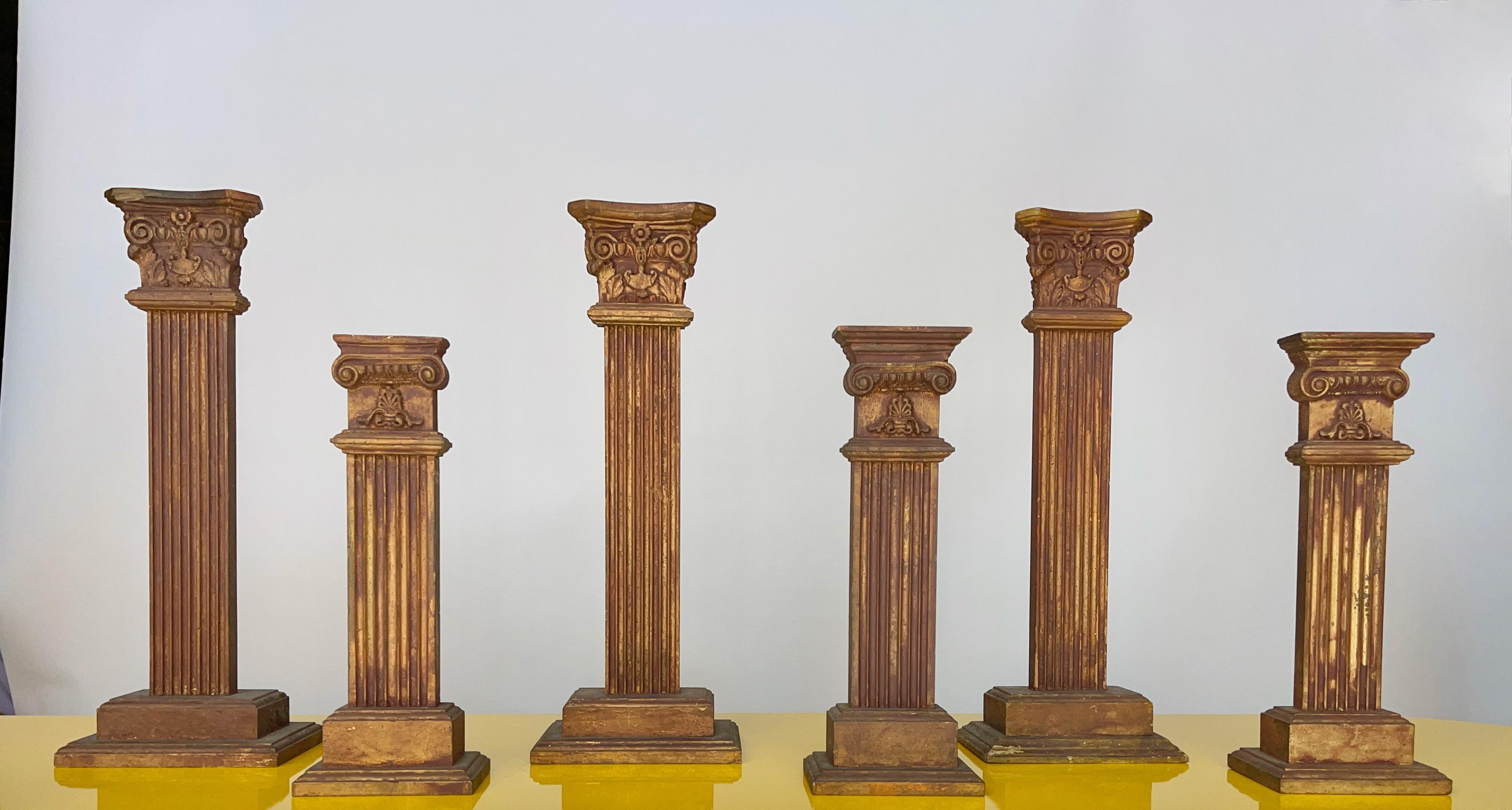 Six Bronzed Wood Decorative Columns For Sale 5