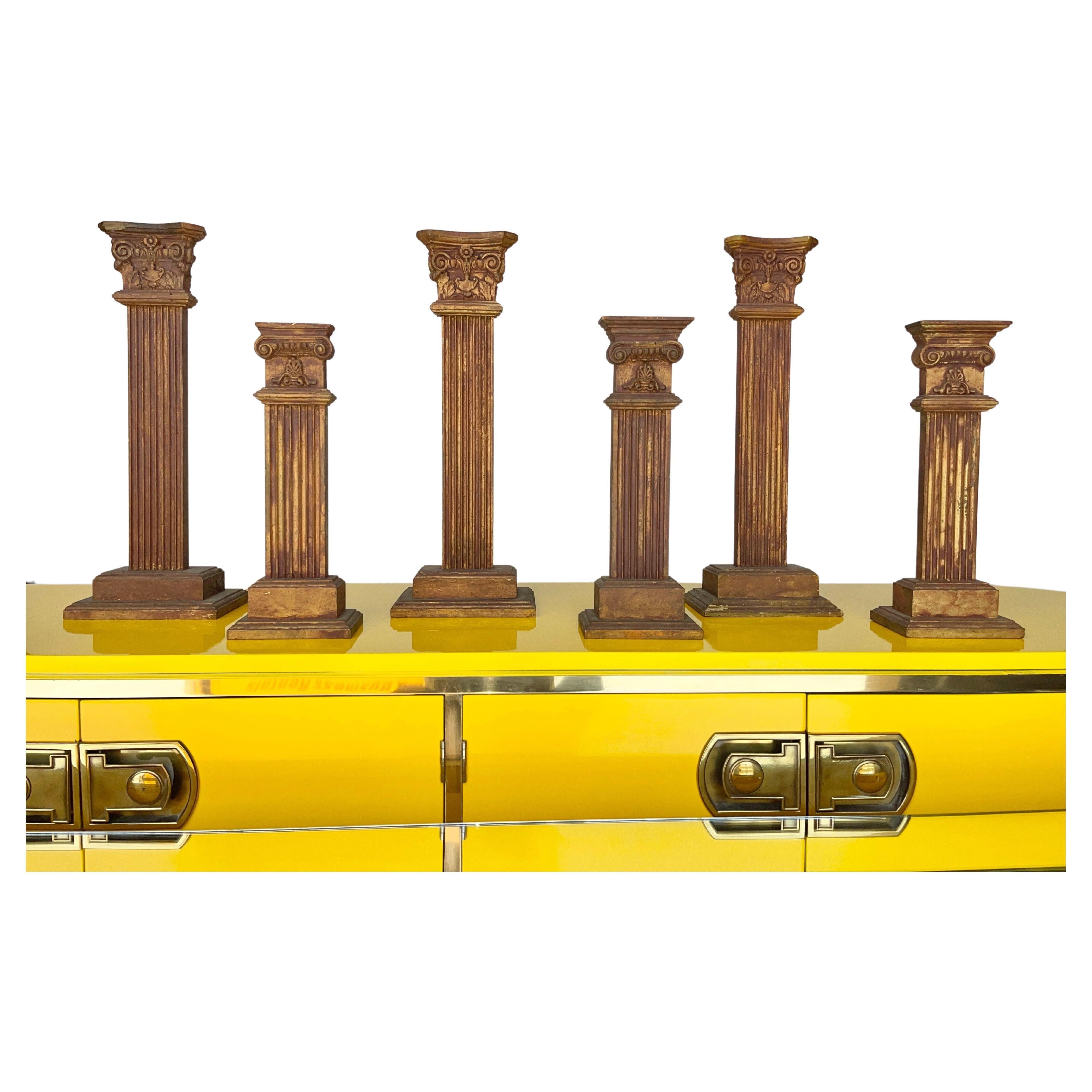 Six Bronzed Wood Decorative Columns For Sale 6