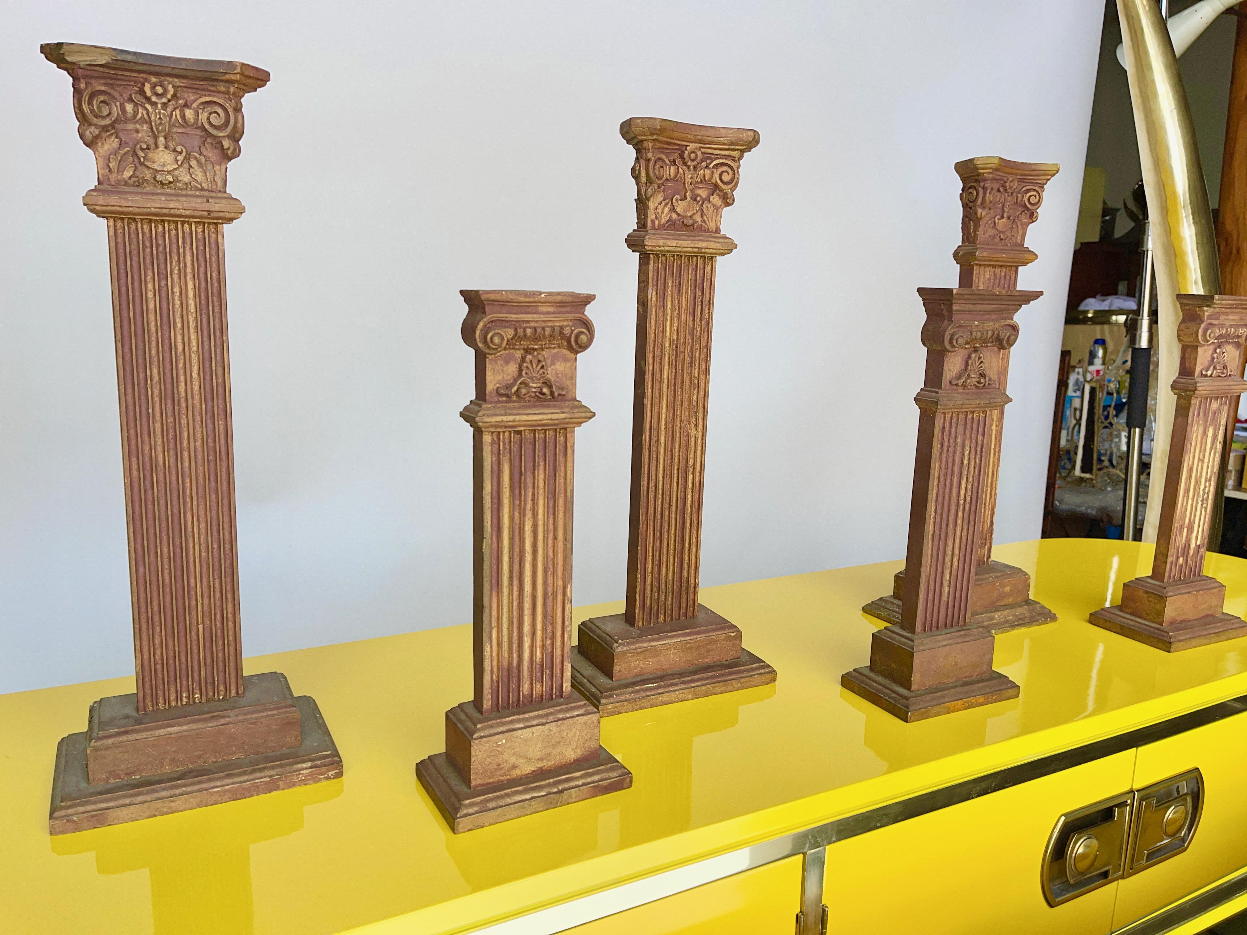 Neoclassical Six Bronzed Wood Decorative Columns For Sale