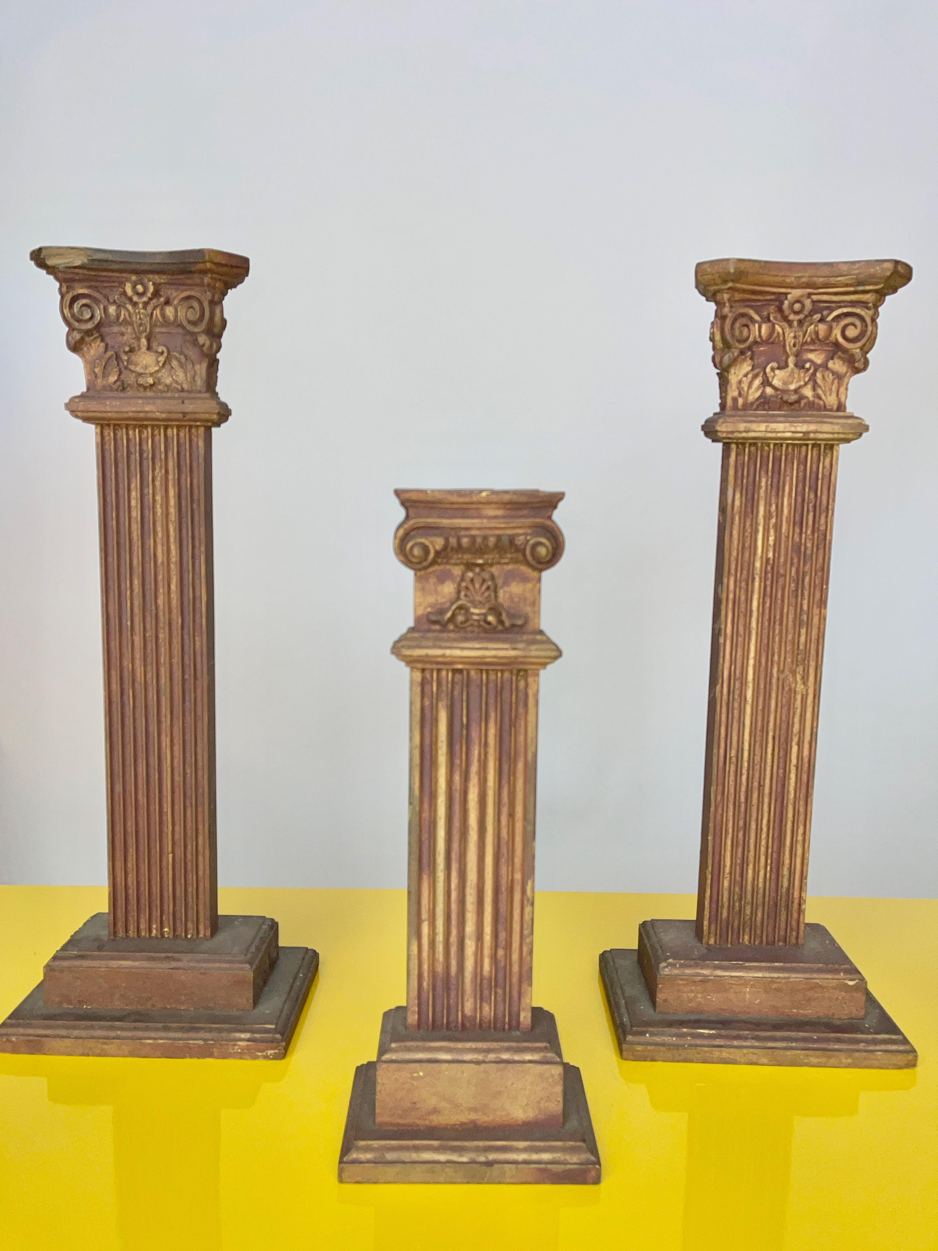 Gilt Six Bronzed Wood Decorative Columns For Sale