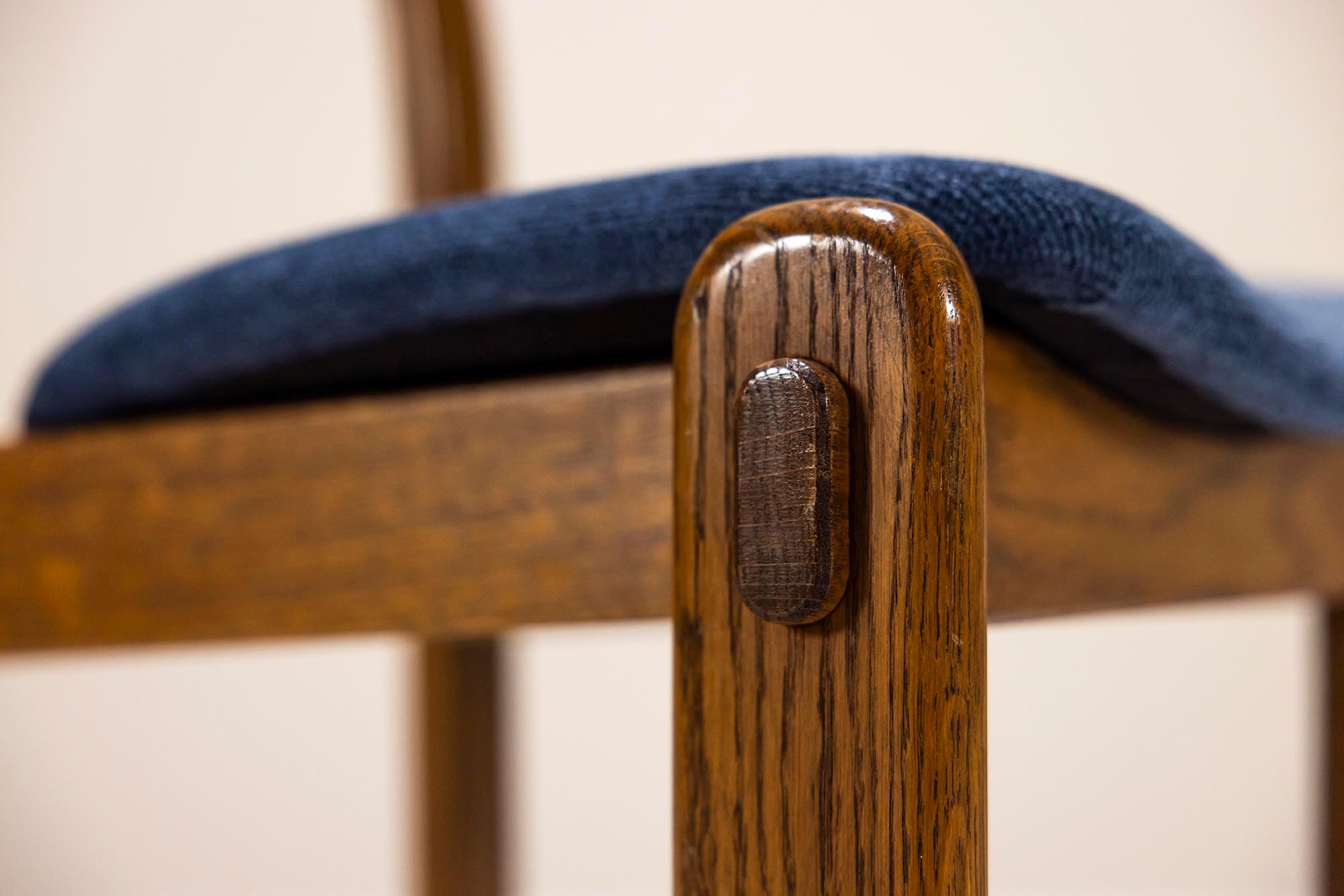 Six Brutalist Dining Chairs in Oak and Blue Upholstery, Germany 1960s For Sale 4