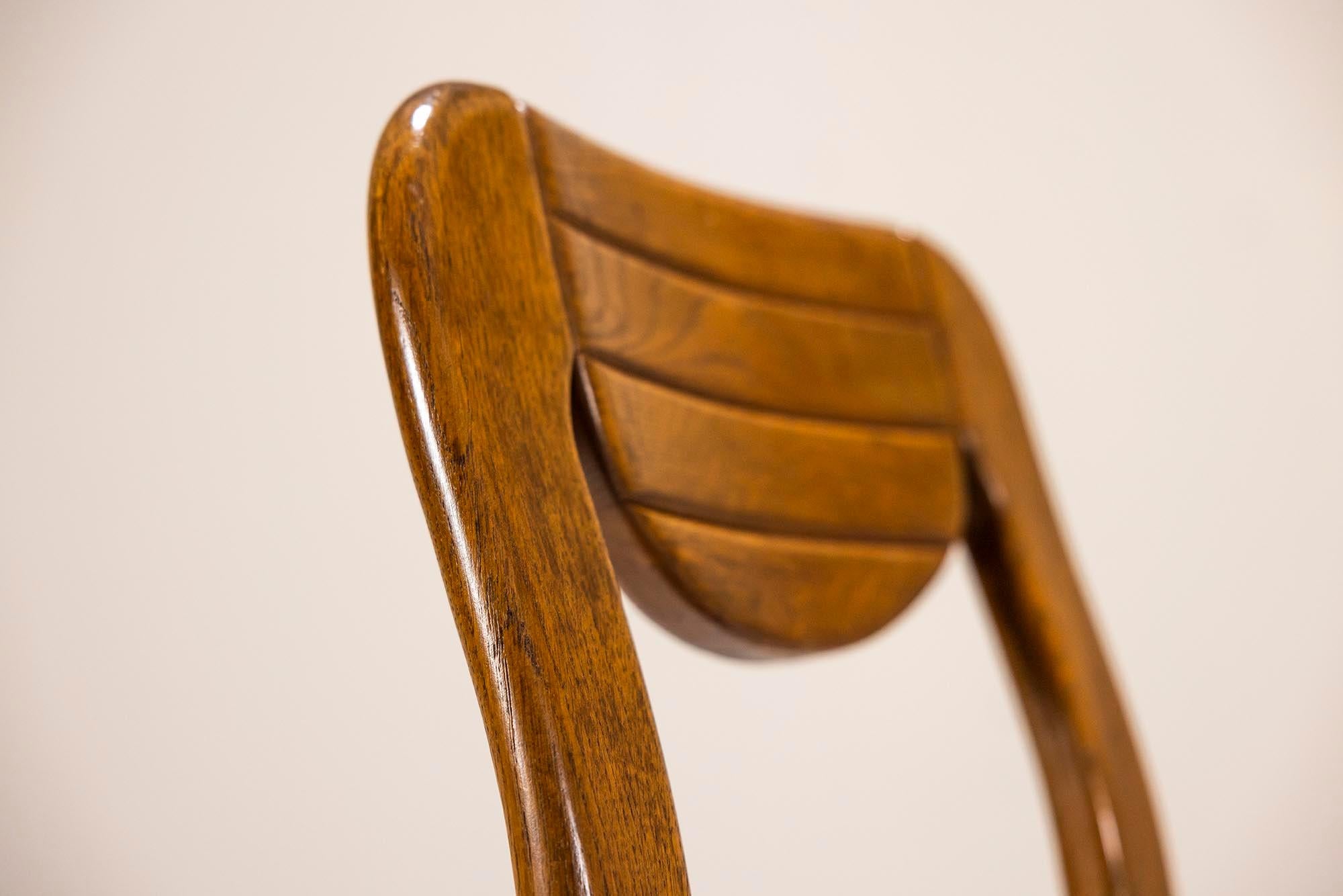 Six Brutalist Dining Chairs in Oak and Blue Upholstery, Germany 1960s For Sale 5