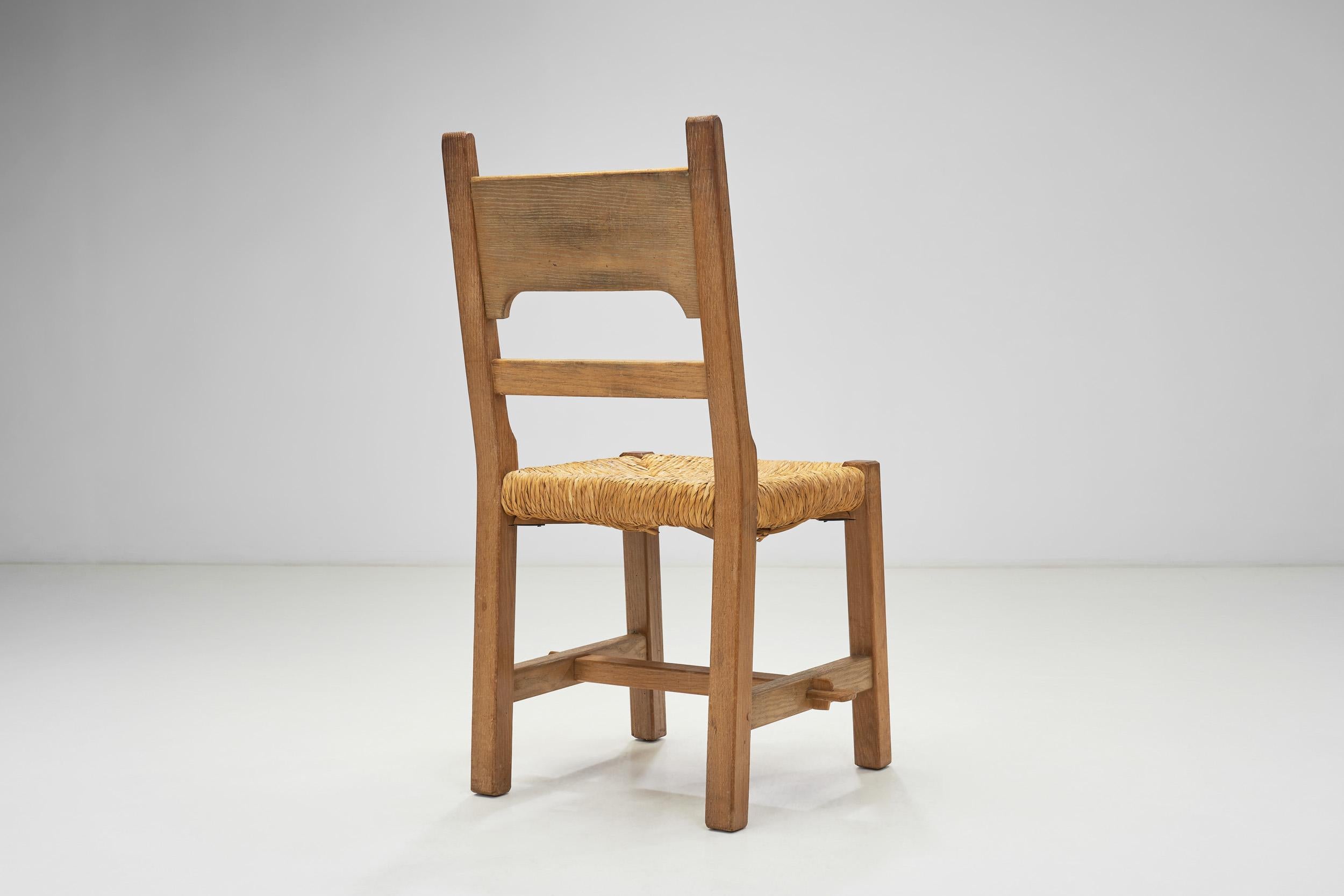 Six Brutalist Dining Chairs with Rush Seats, Europe ca 1960s For Sale 2