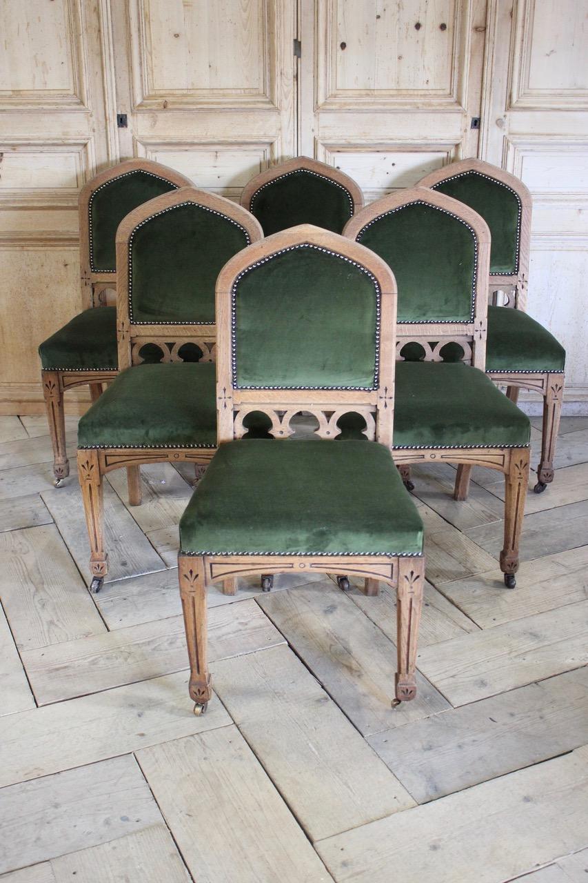 Six 19th Century English Bleached Oak Arts & Crafts Chairs For Sale 3