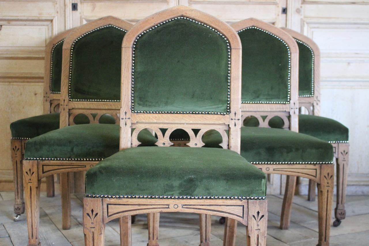 Six 19th Century English Bleached Oak Arts & Crafts Chairs For Sale 6