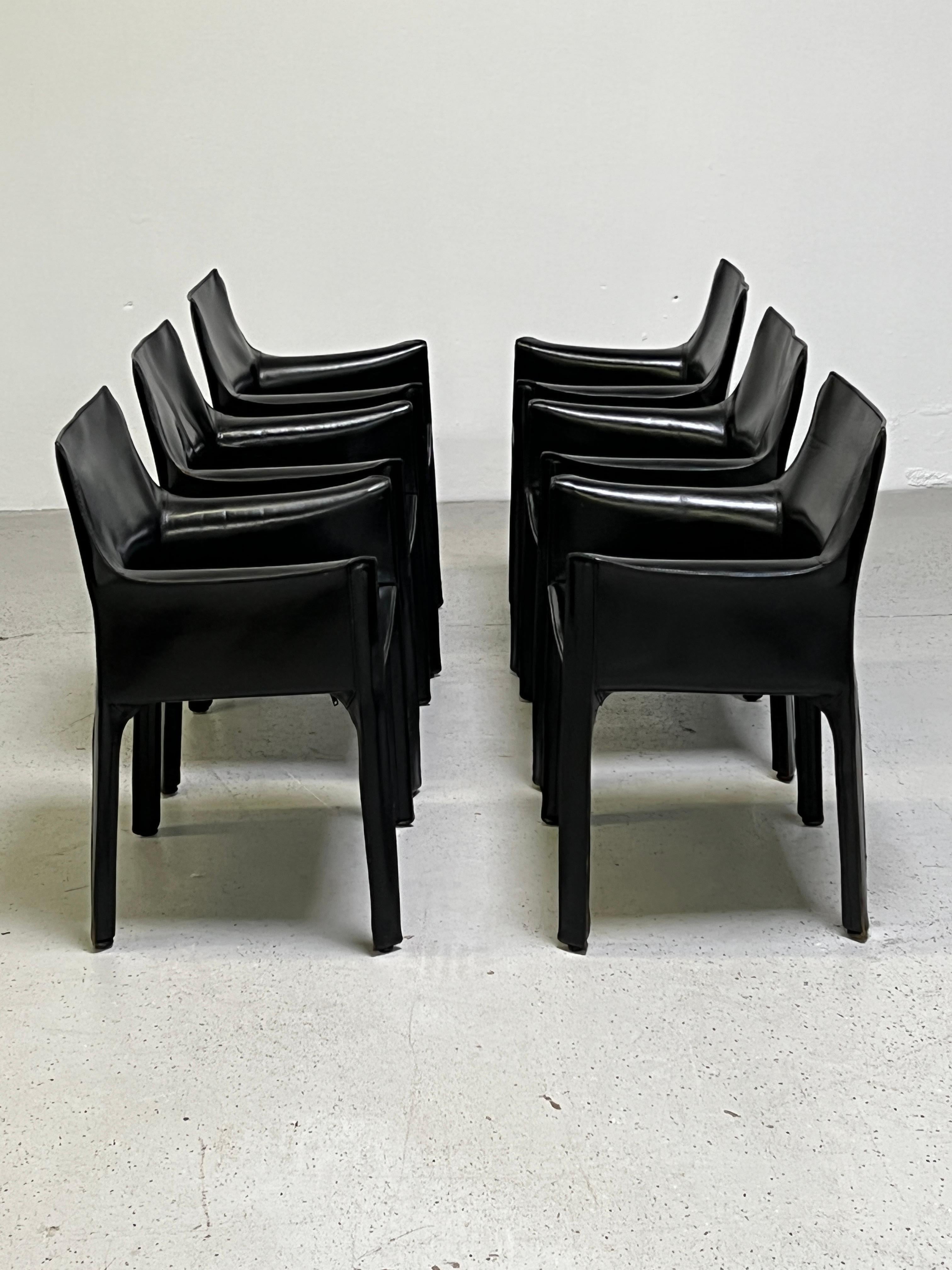 A set of six leather Cab armchairs designed by Mario Bellini for Cassina, circa 1980's.