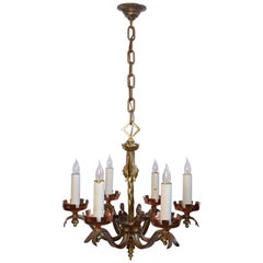 Antique Six Candle Copper, Brass and Iron Gothic Revival Chandelier