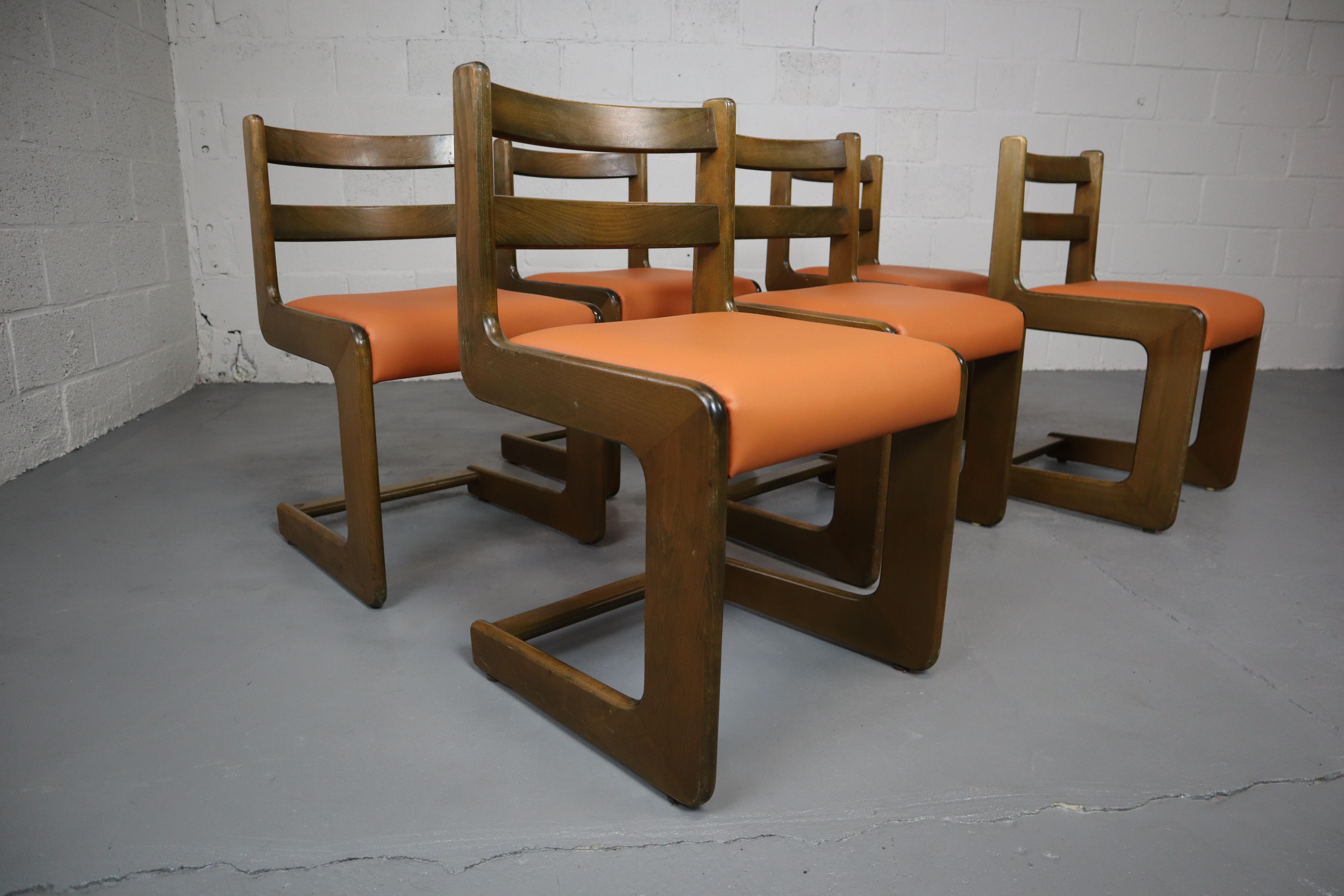 Six Cantilever Chairs by Casala in Leather and Beechwood, 1970s 6