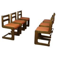 Six chaises cantilever de Casala en cuir et bois de hêtre, années 1970