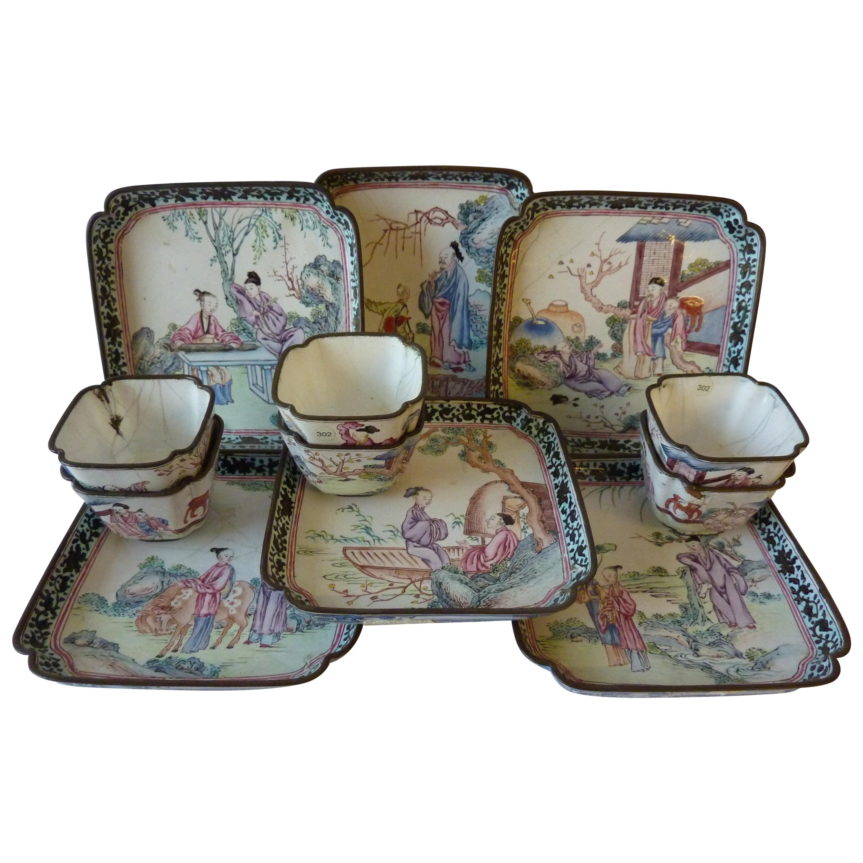 Six Canton Enamel Cup and Saucers