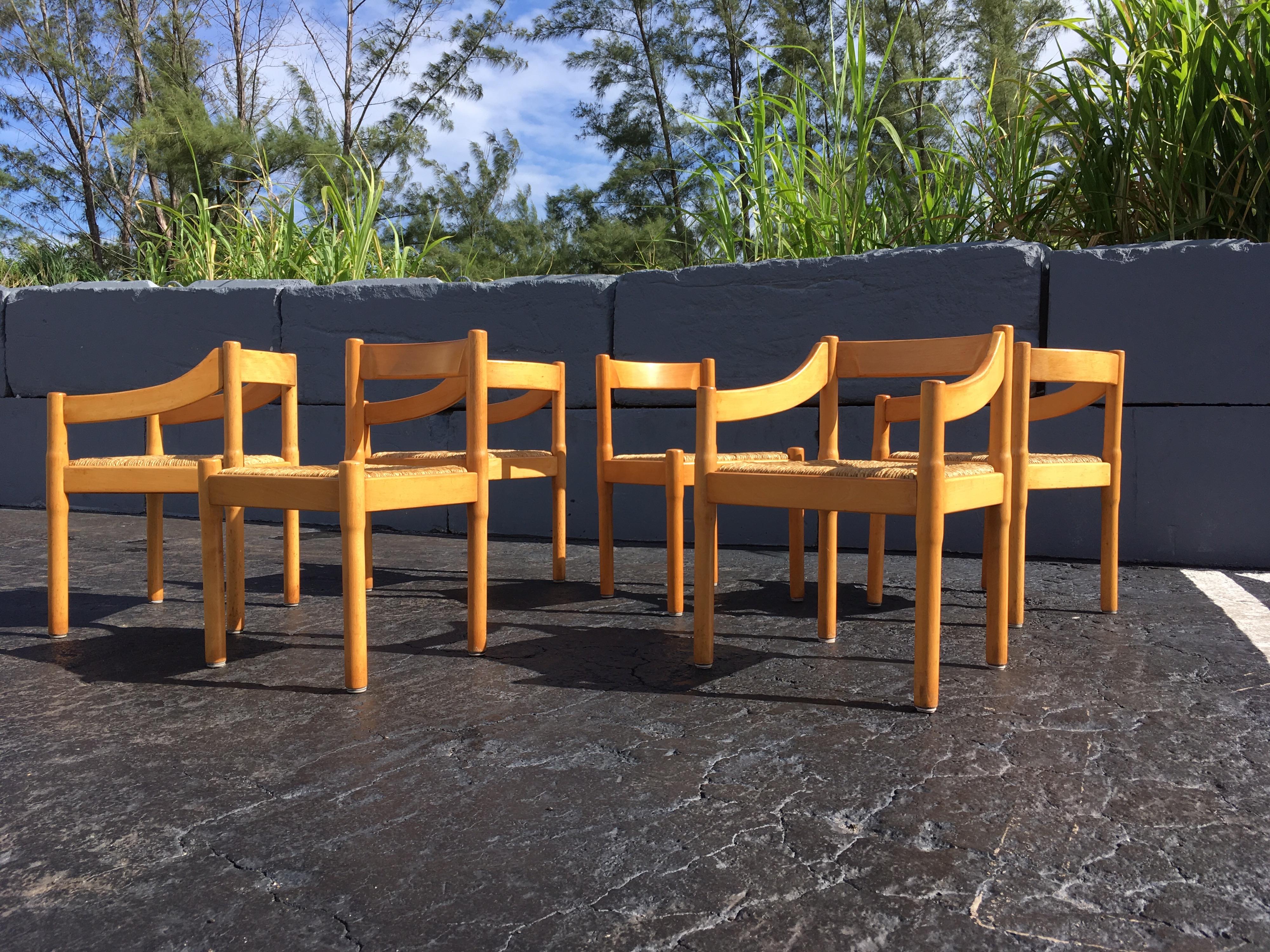 Mid-Century Modern Six Carimate Dining Chairs by Vico Magistretti for Cassina