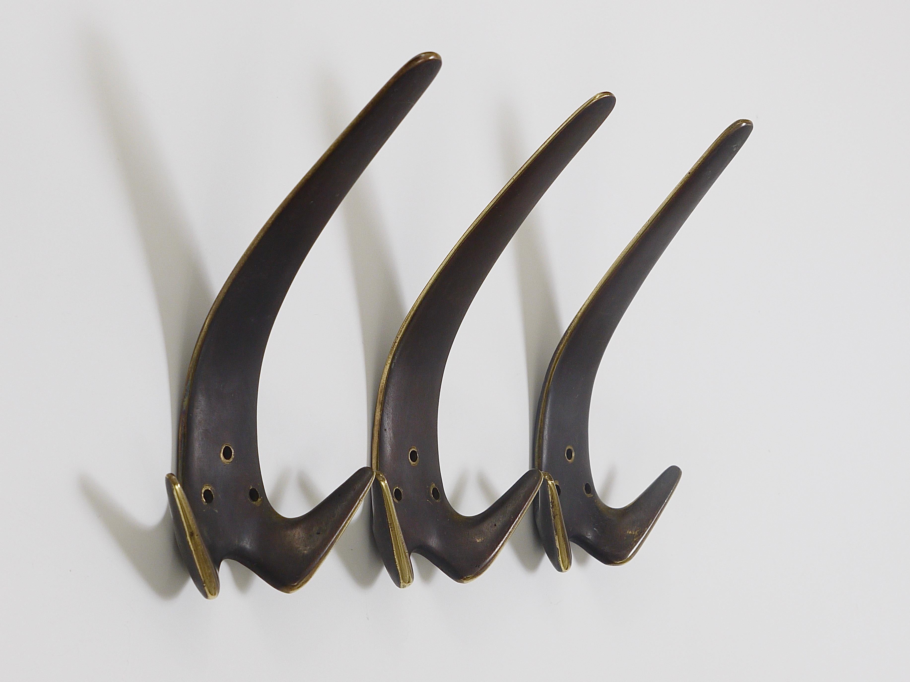 Carl Aubock Two Large Brass Double Wall Coat Hooks #4056, Austria, 1950s For Sale 1