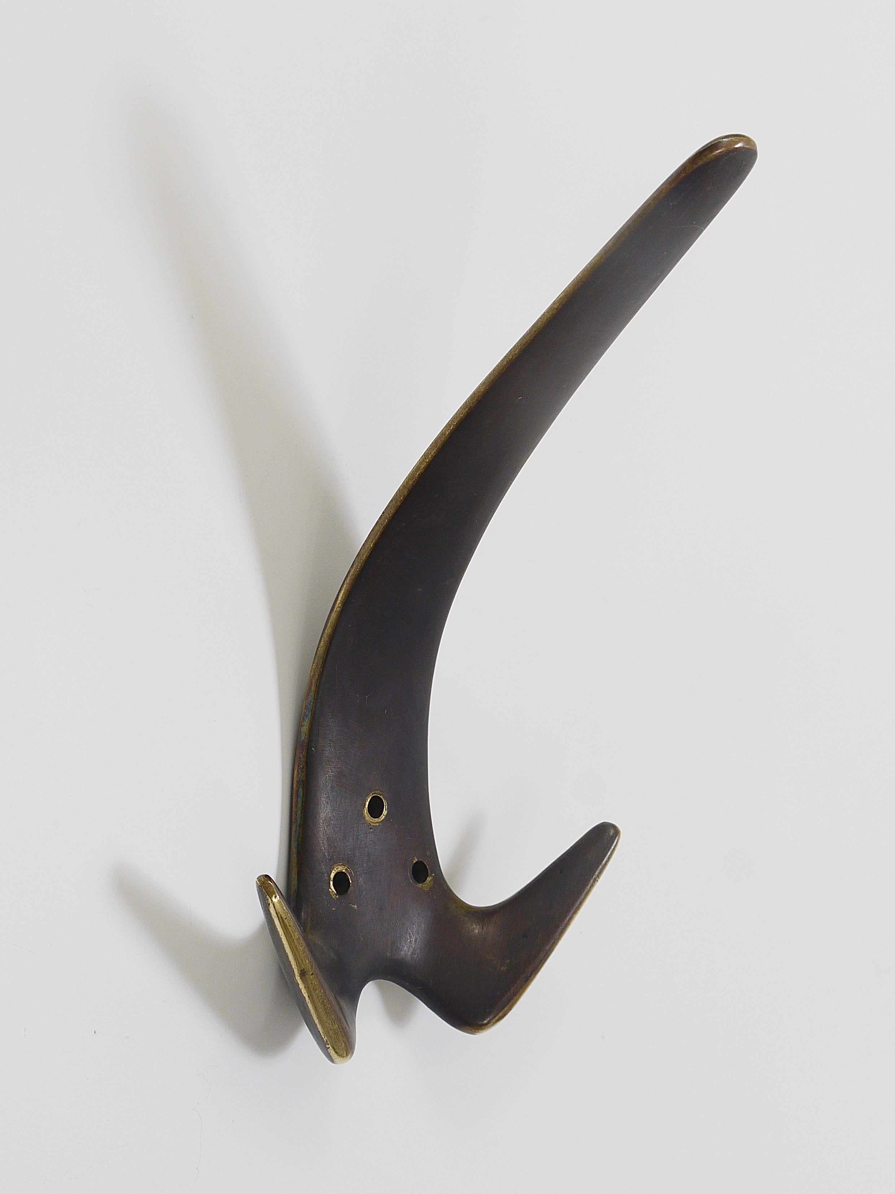 Carl Aubock Two Large Brass Double Wall Coat Hooks #4056, Austria, 1950s For Sale 2