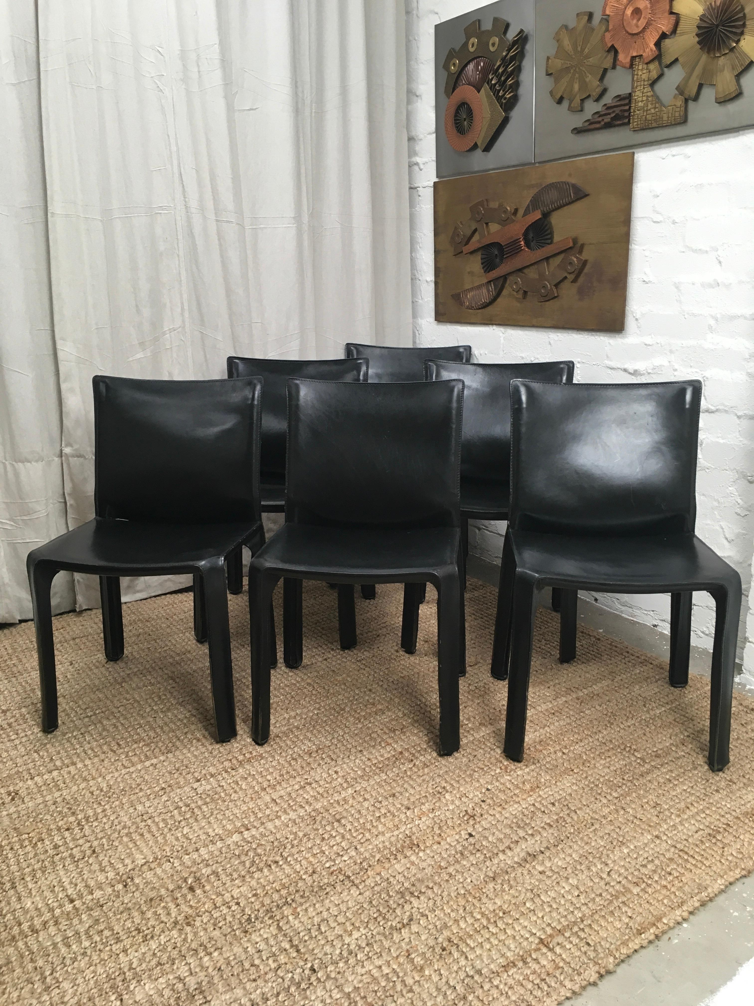 Mid-Century Modern Six Black 1980s Cassina Mario Bellini CAB 412 Chairs