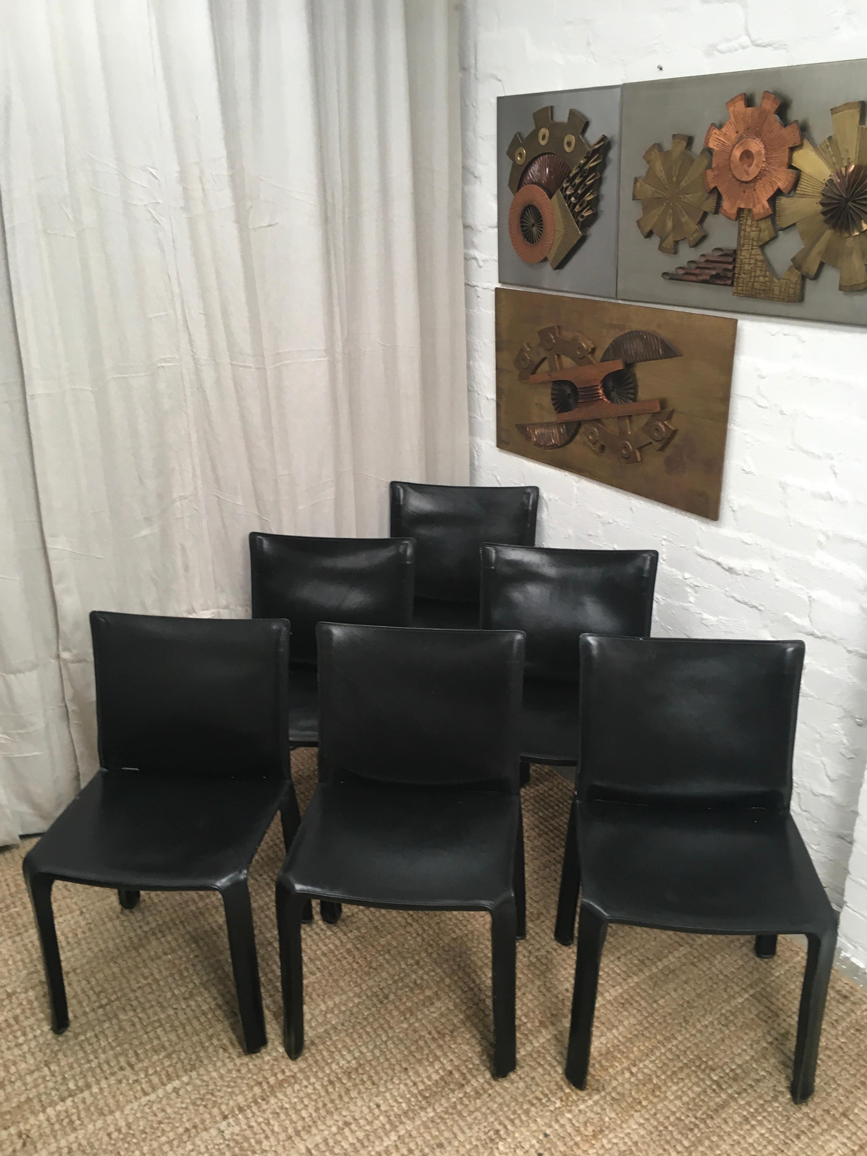 Italian Six Black 1980s Cassina Mario Bellini CAB 412 Chairs