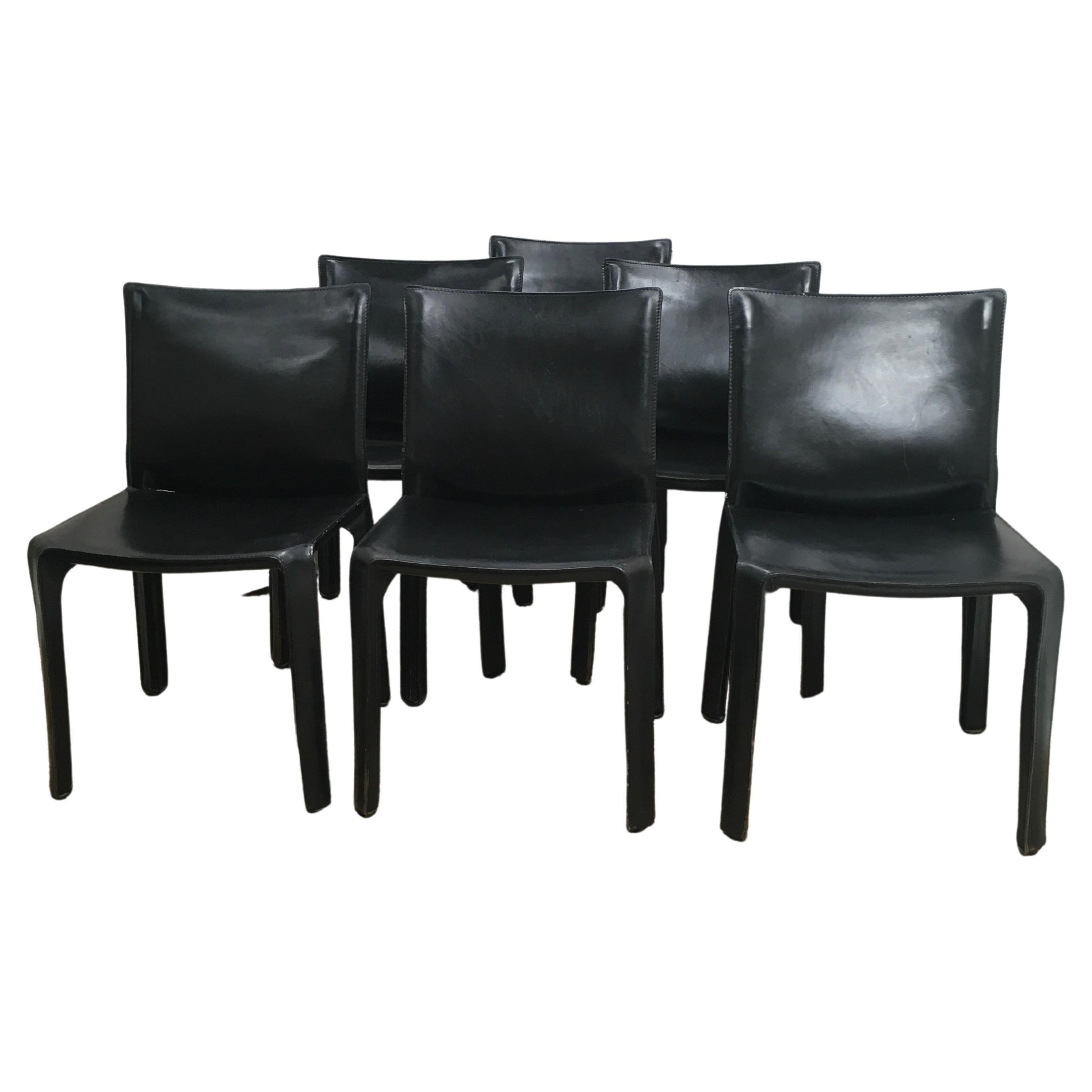 Six Black 1980s Cassina Mario Bellini CAB 412 Chairs