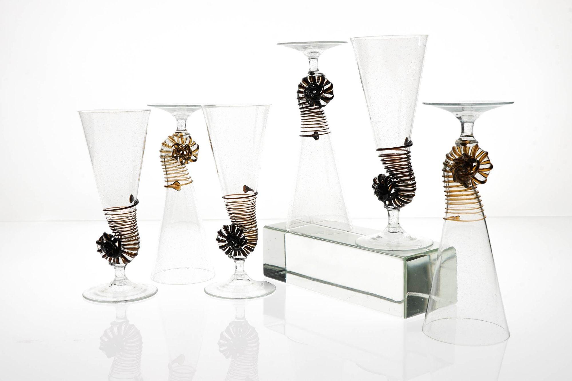 Sechs Cenedese Nautilus Flöten Set, Brown Akzent und Pulegoso Murano Glas signiert im Angebot 8