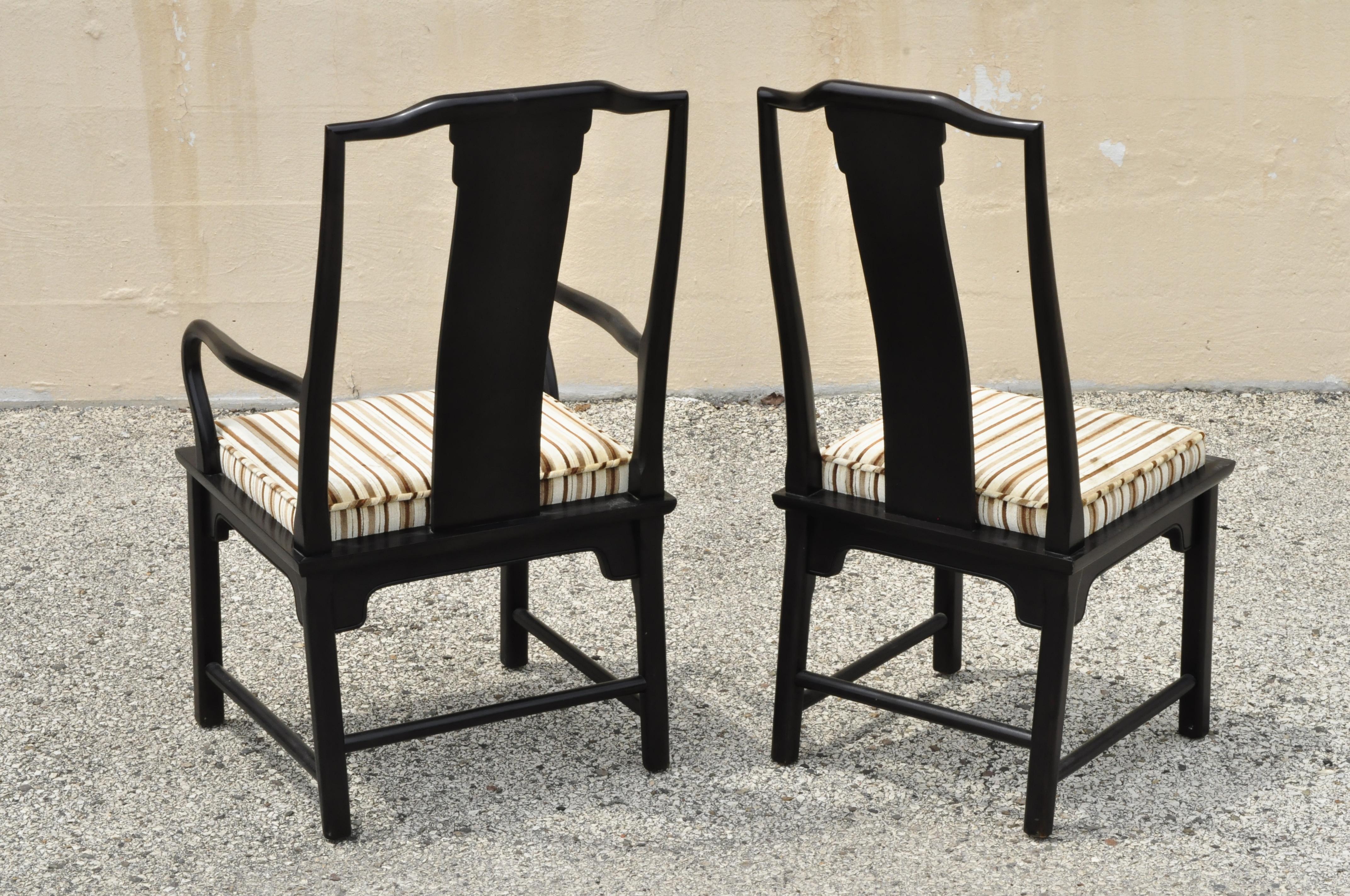 Fabric Six Century Furniture Chin Hua James Mont Black Lacquer Oriental Dining Chairs