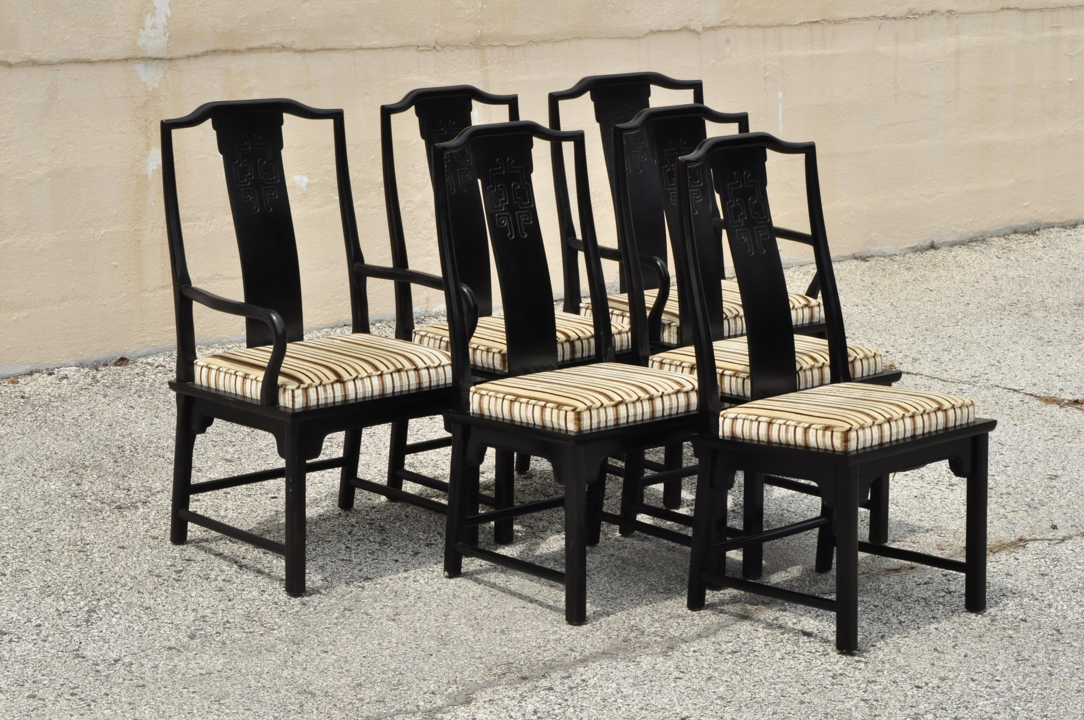 Six Century Furniture Chin Hua James Mont Black Lacquer Oriental Dining Chairs 1