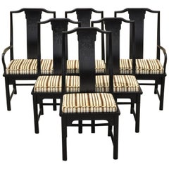 Vintage Six Century Furniture Chin Hua James Mont Black Lacquer Oriental Dining Chairs