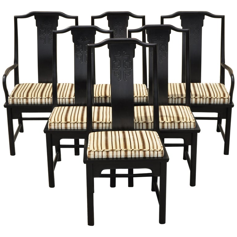Six Century Furniture Chin Hua James Mont Black Lacquer Oriental Dining Chairs At 1stdibs