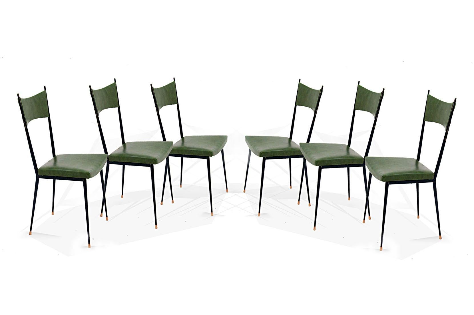 Six Chairs by Colette Gueden, France 1950, Metal and Vynil, France for Primavera 3