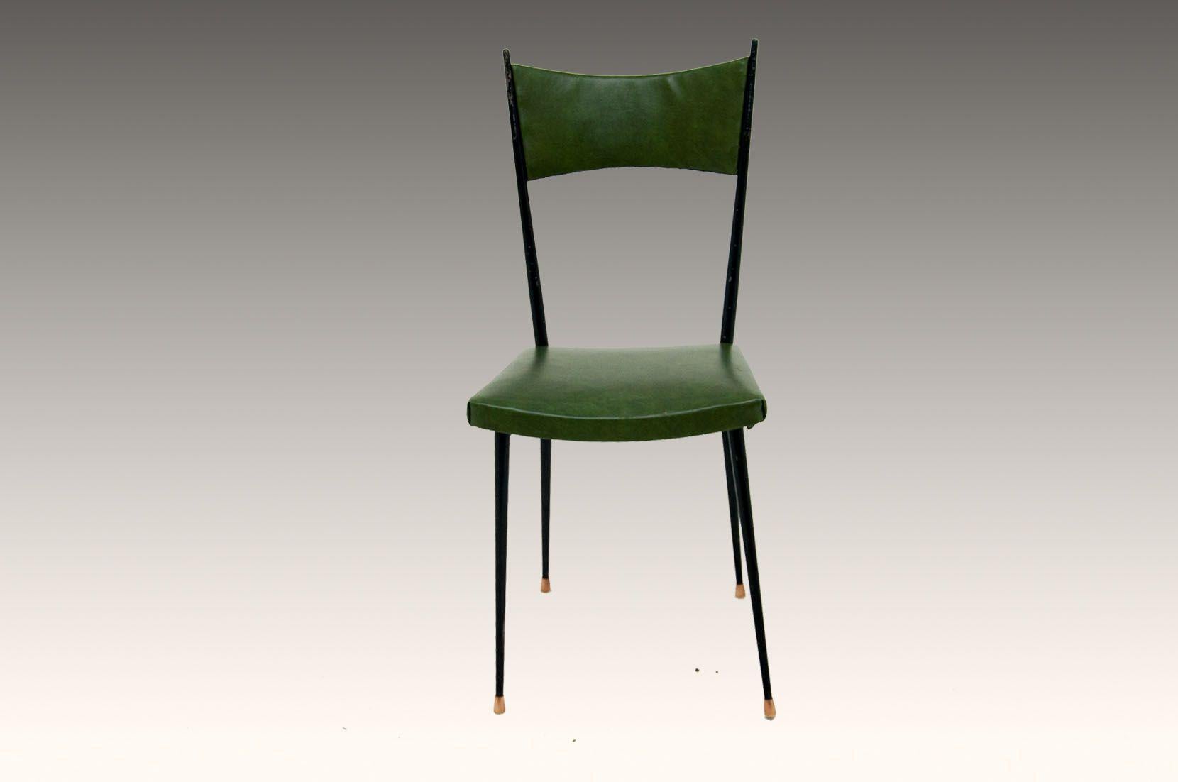 French Six Chairs by Colette Gueden, France 1950, Metal and Vynil, France for Primavera