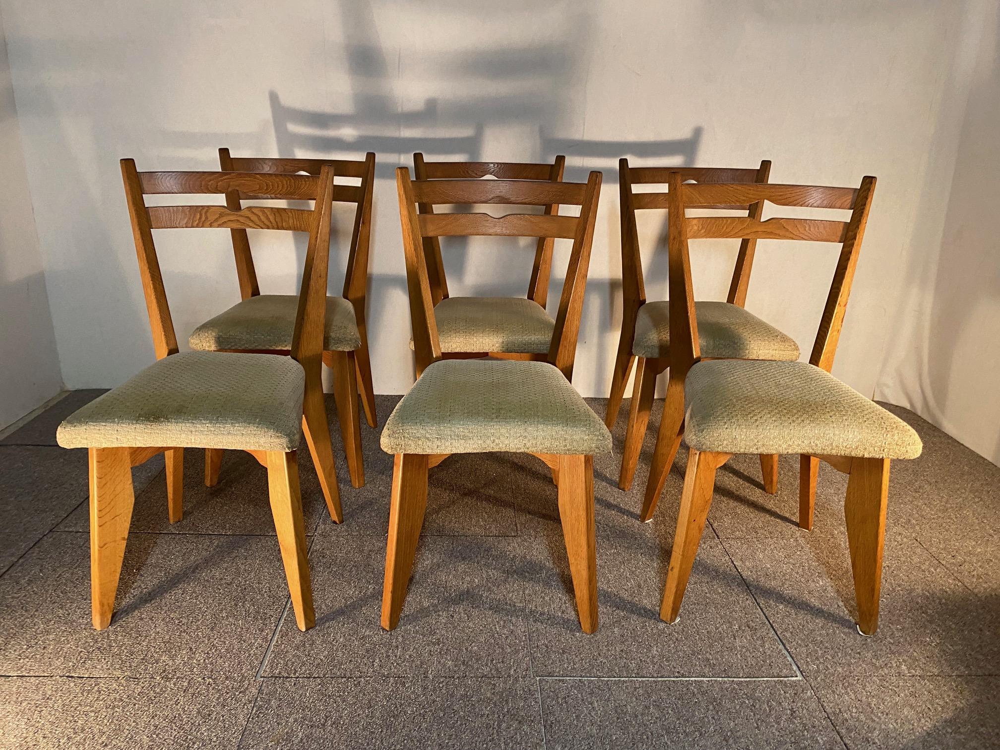 Mid-Century Modern Six chairs, Guillerme and Chambron, 1960 For Sale