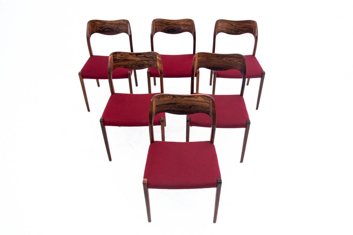 Scandinavian Modern Six Chairs, Niels O. Møller, Model 71, Danish Design, 1960s