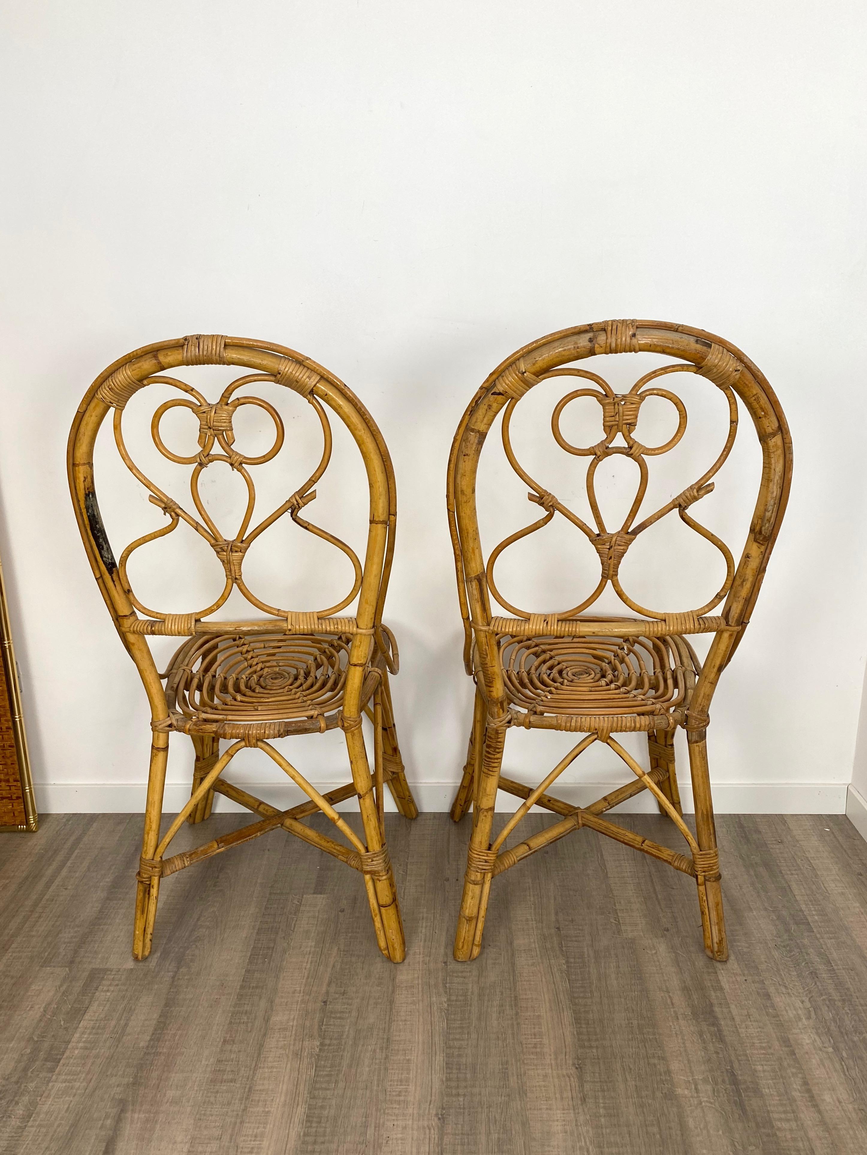 Six Chairs Rattan and Bamboo, Italy, 1960s For Sale 6