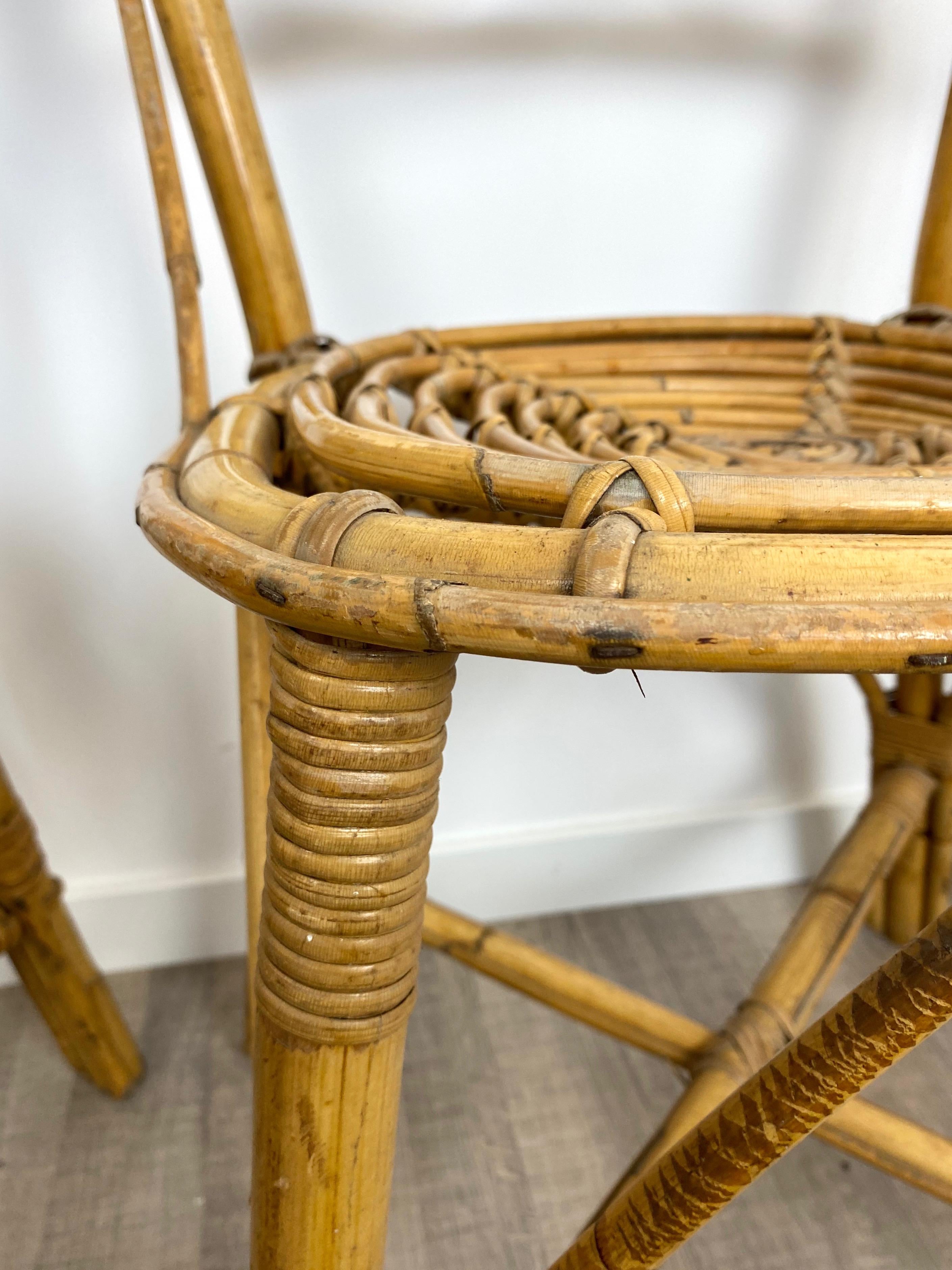 Six Chairs Rattan and Bamboo, Italy, 1960s For Sale 8