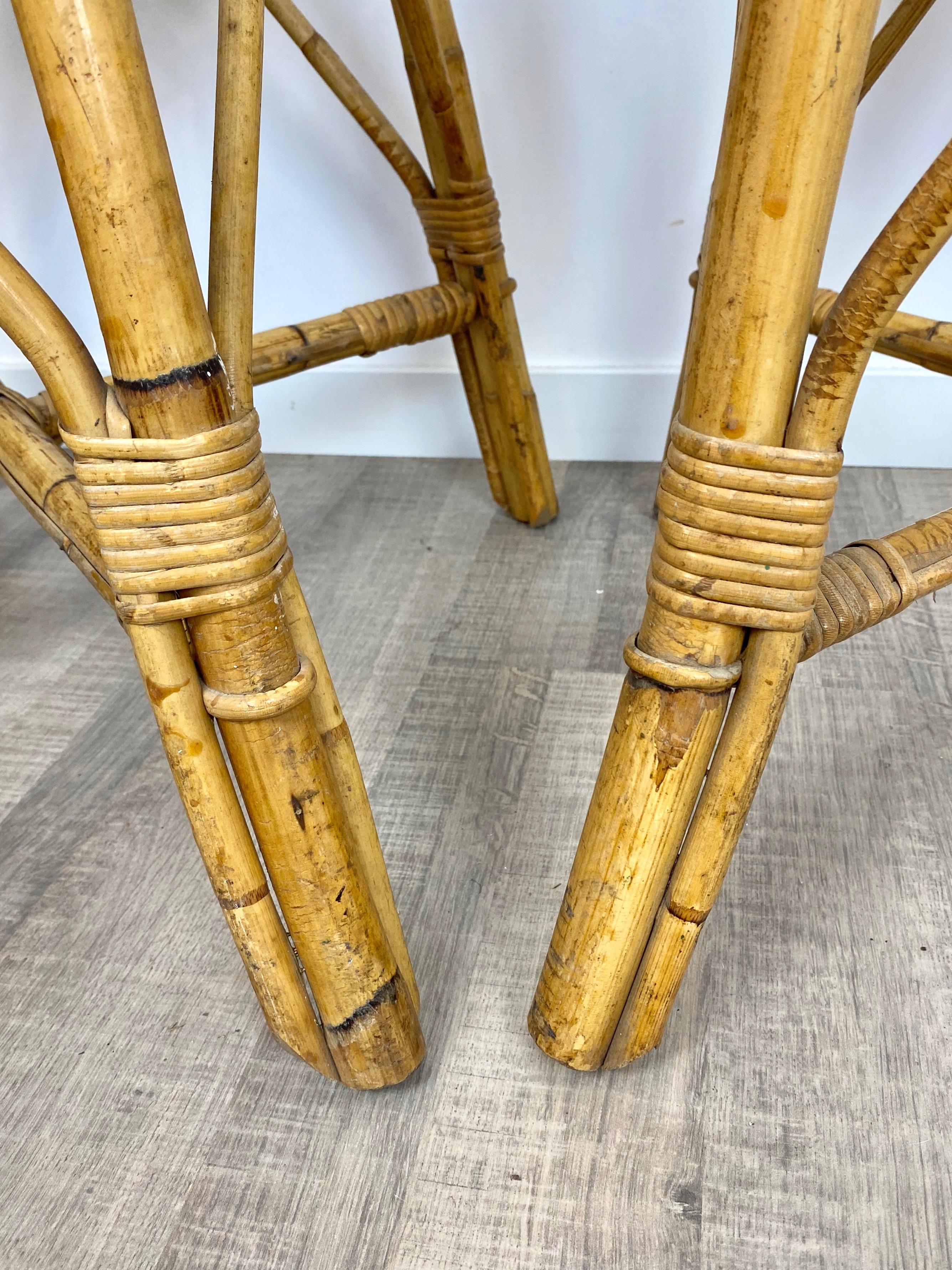 Six chaises en rotin et bambou, Italie, années 1960 en vente 8