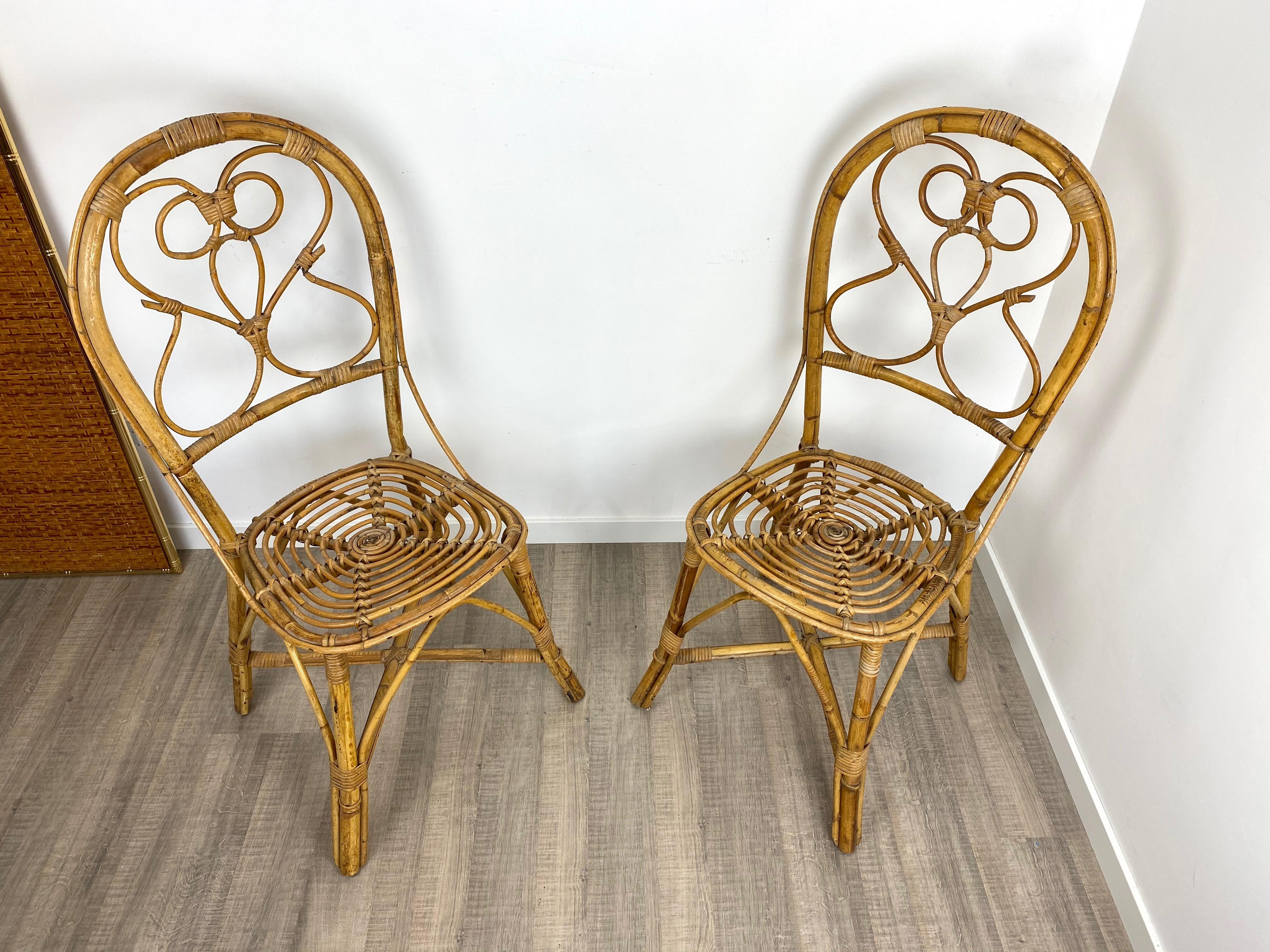 Six Chairs Rattan and Bamboo, Italy, 1960s In Good Condition For Sale In Rome, IT