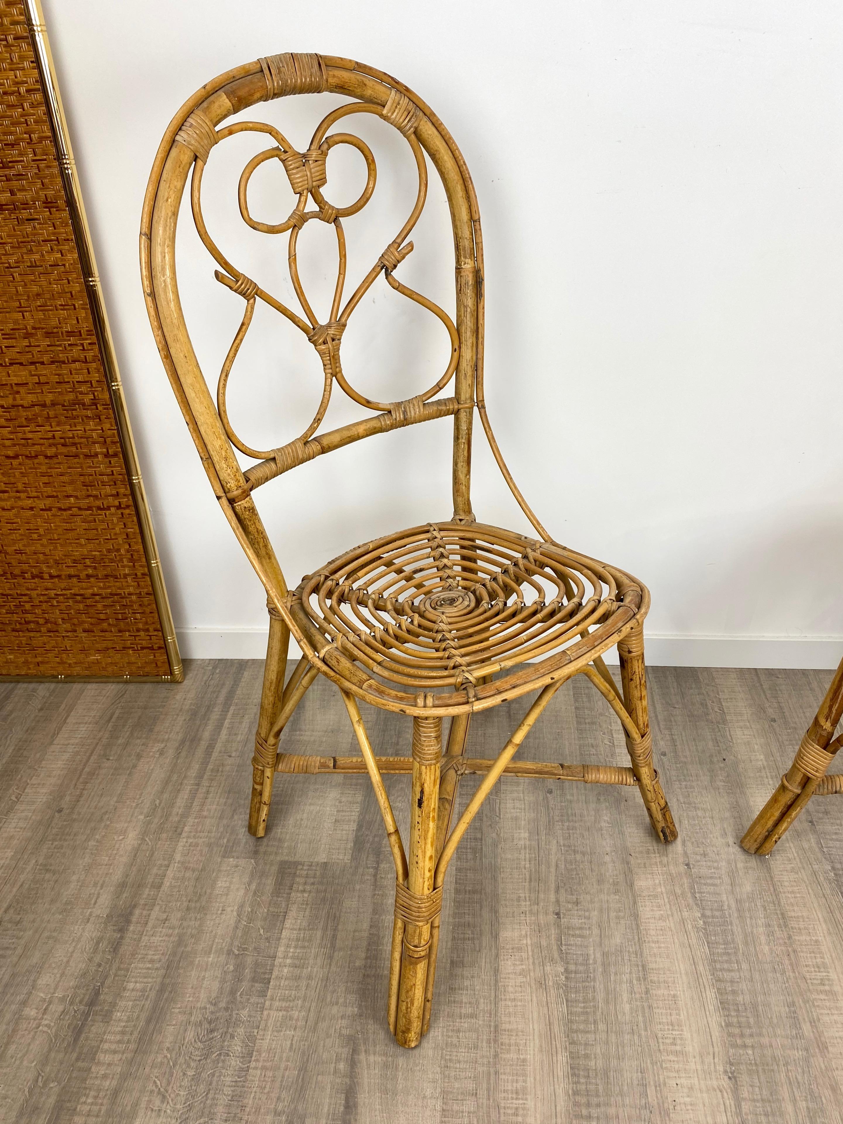 Mid-20th Century Six Chairs Rattan and Bamboo, Italy, 1960s For Sale