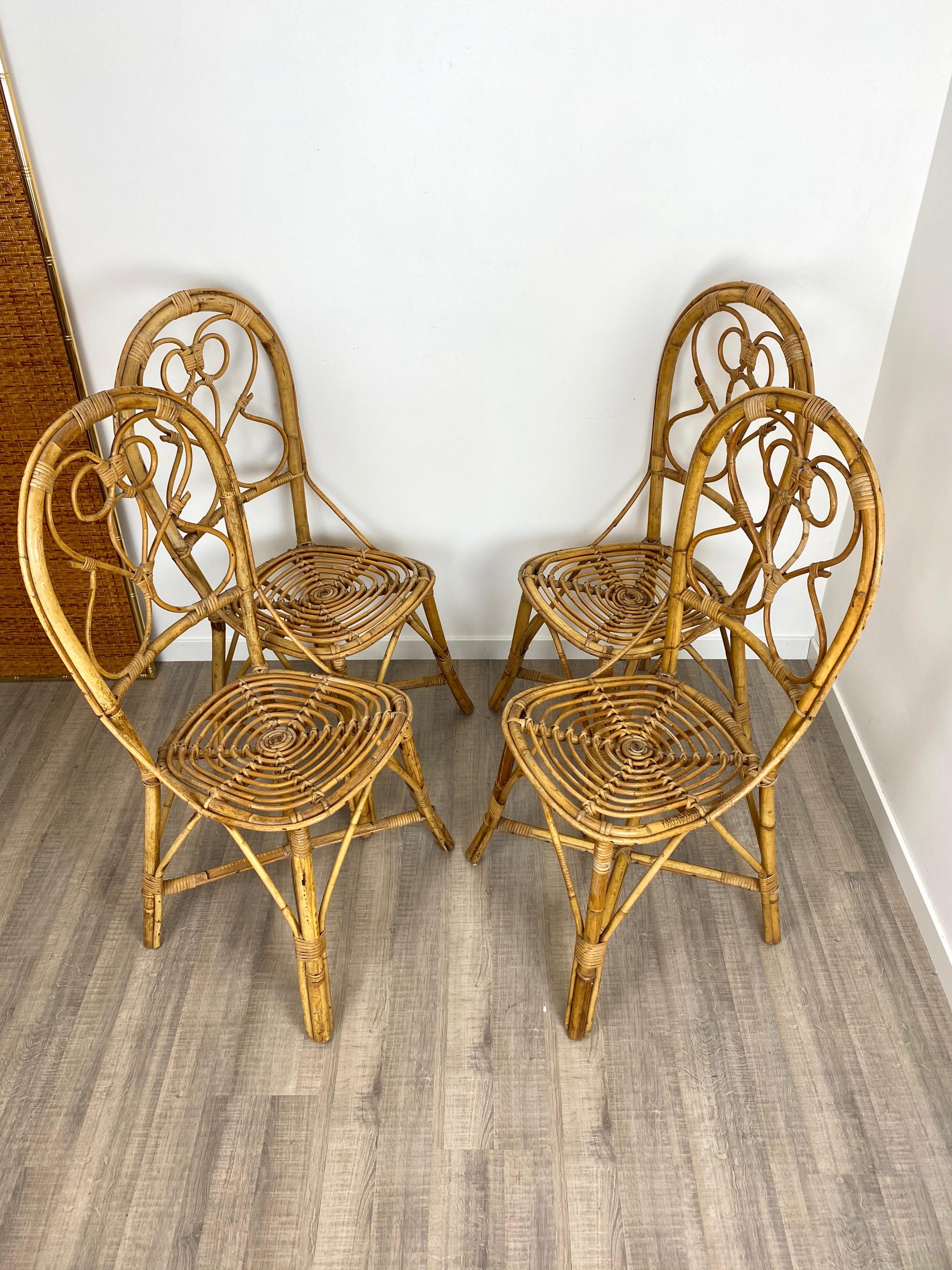 Six Chairs Rattan and Bamboo, Italy, 1960s For Sale 1