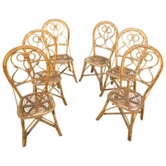 Vintage Six Chairs Rattan and Bamboo, Italy, 1960s